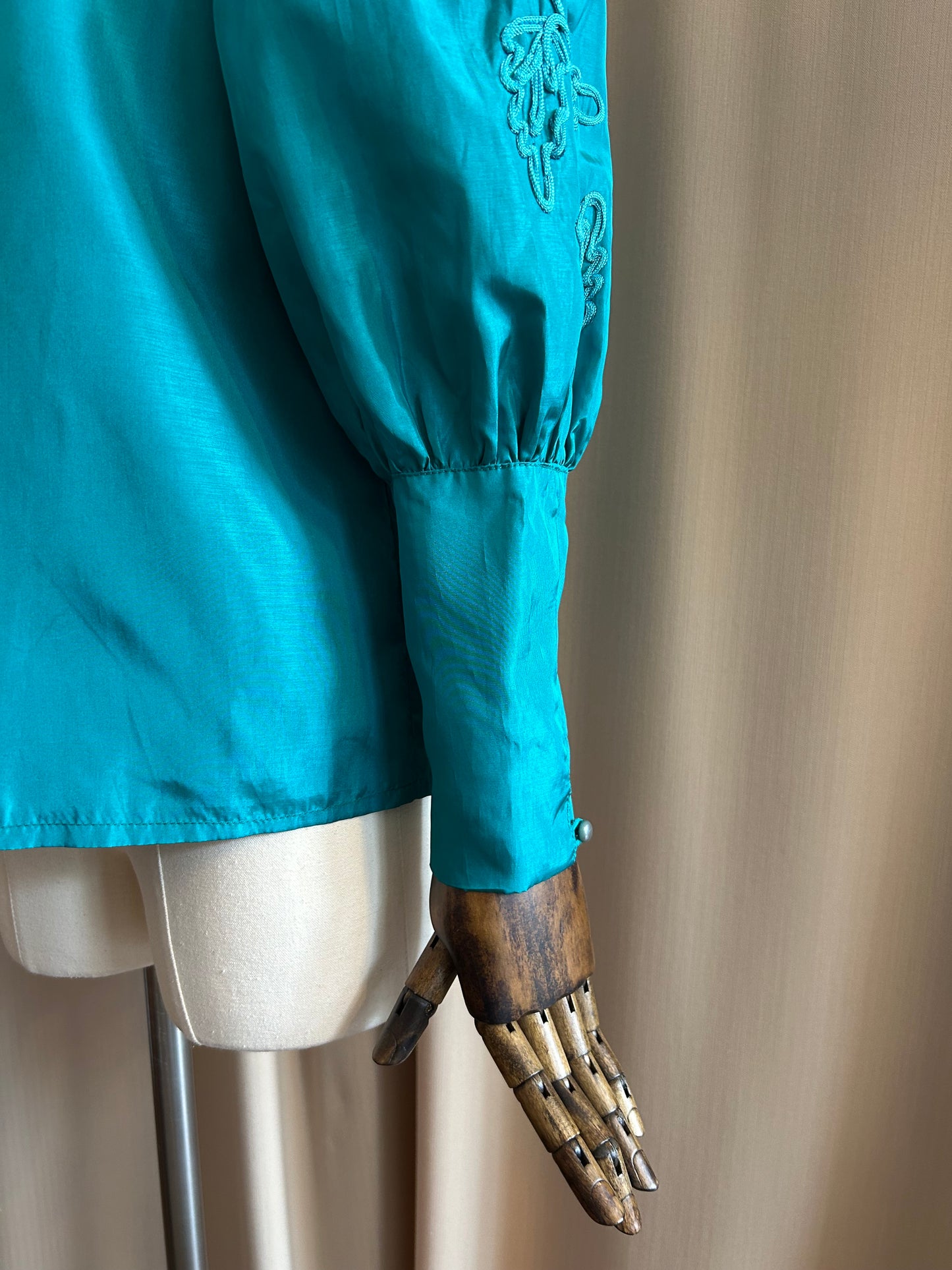 Teal Balloon Sleeve Blouse