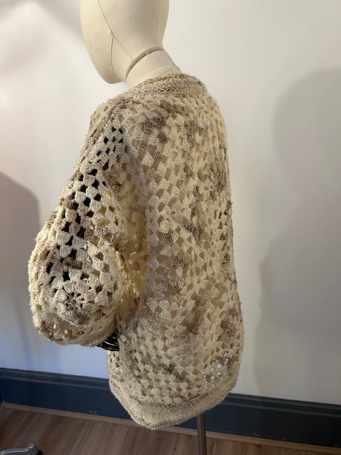 Cream and Brown Crochet Cardigan