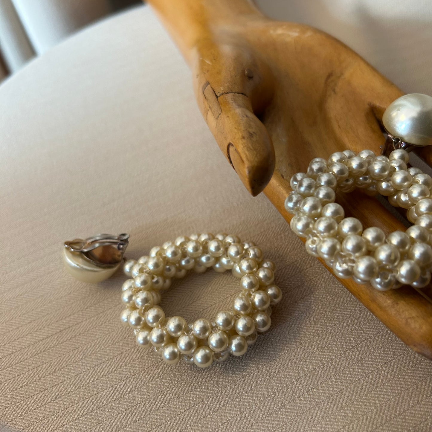 Large Circle Faux Pearl Clip Ons