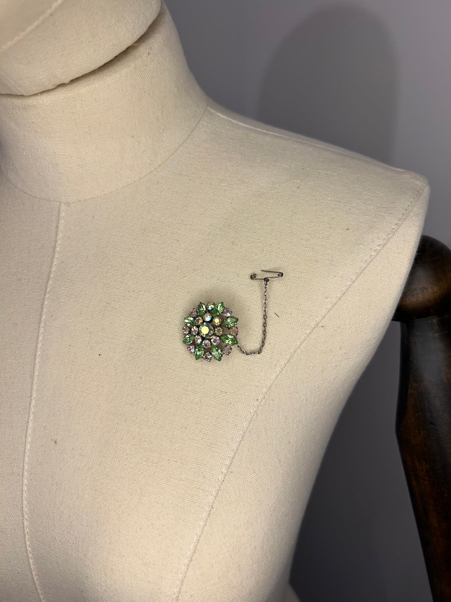 Green And White Diamanté Brooch