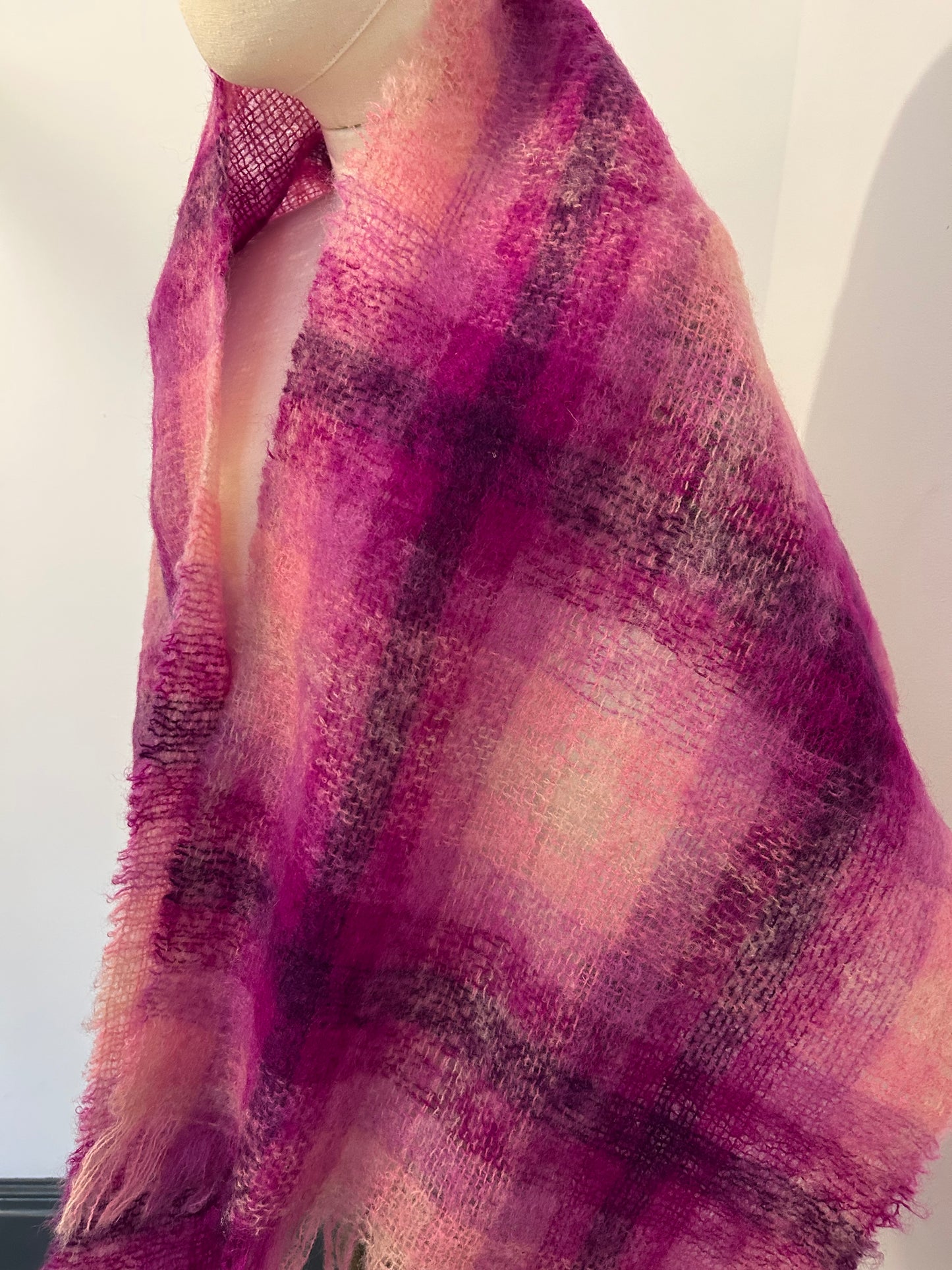 Purple Check Mohair Scarf