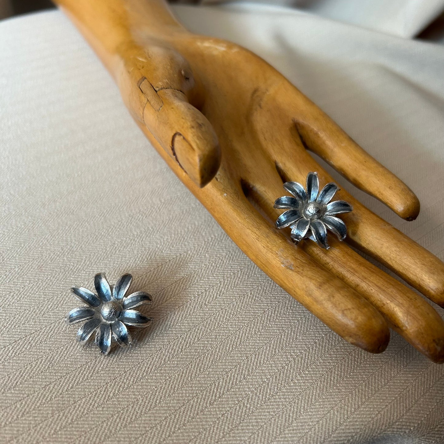 Matt Silver Flower Clip Ons