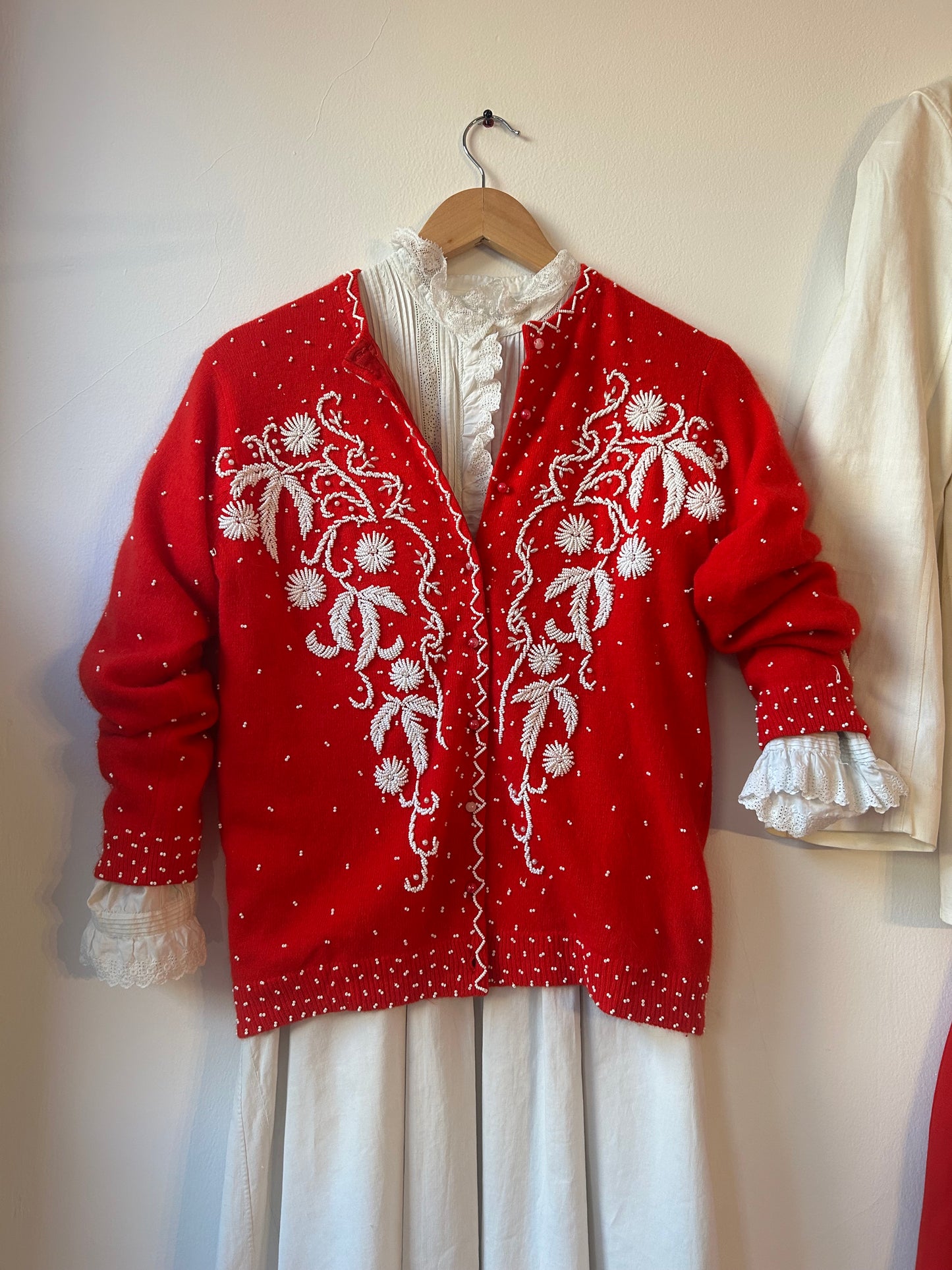 1950s Red Beaded Cardigan