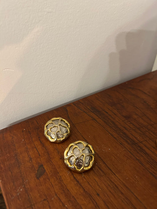 Mixed Metal Fluid Clip On Earrings