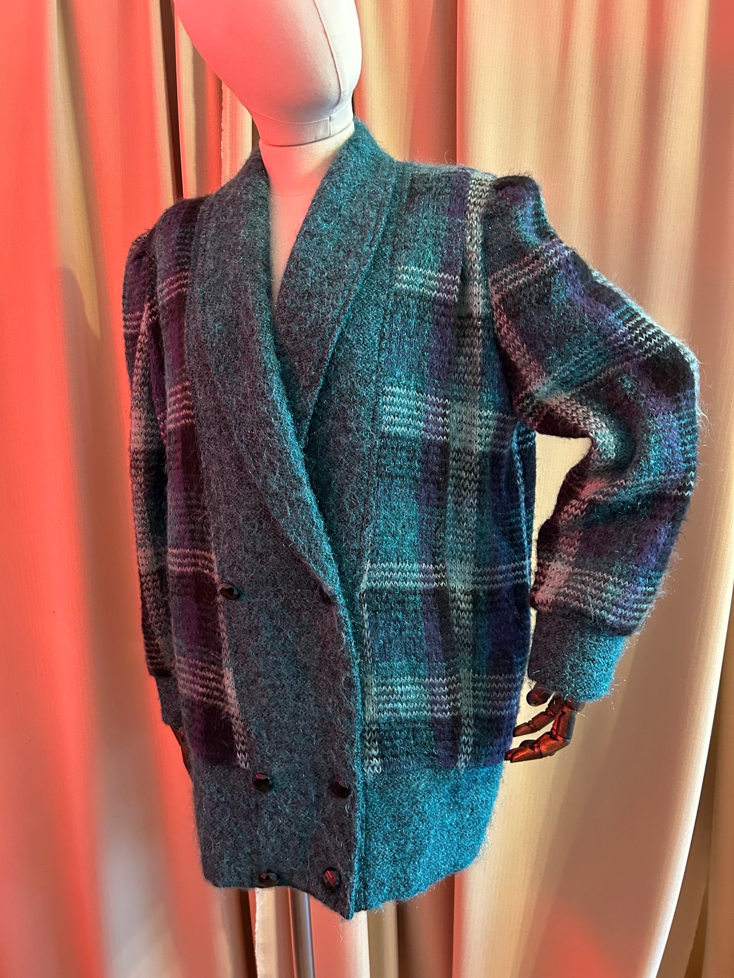 Blue Check Mohair Cardigan