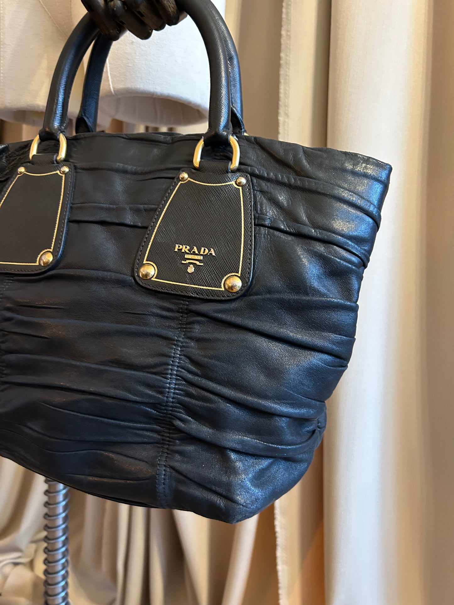 Prada Ruched Leather Tote