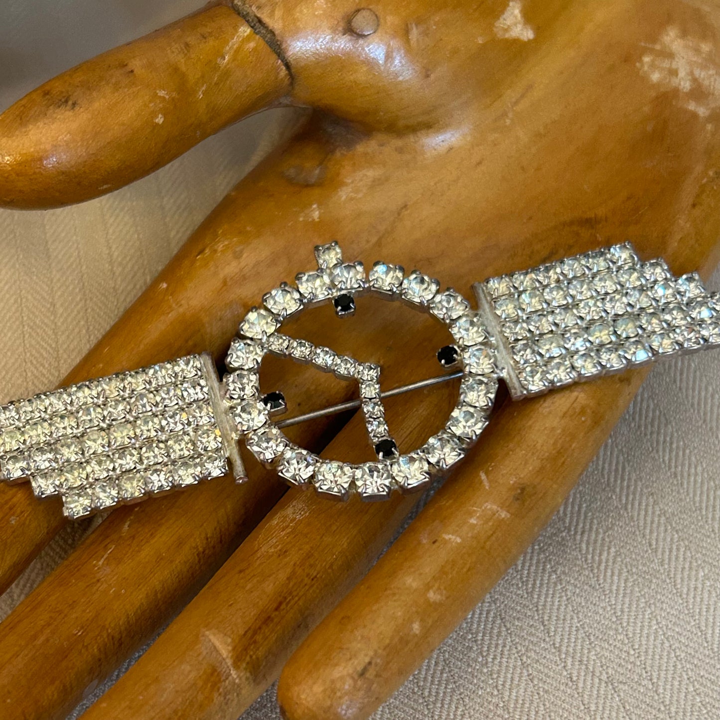 Large Rhinestone Clock Brooch
