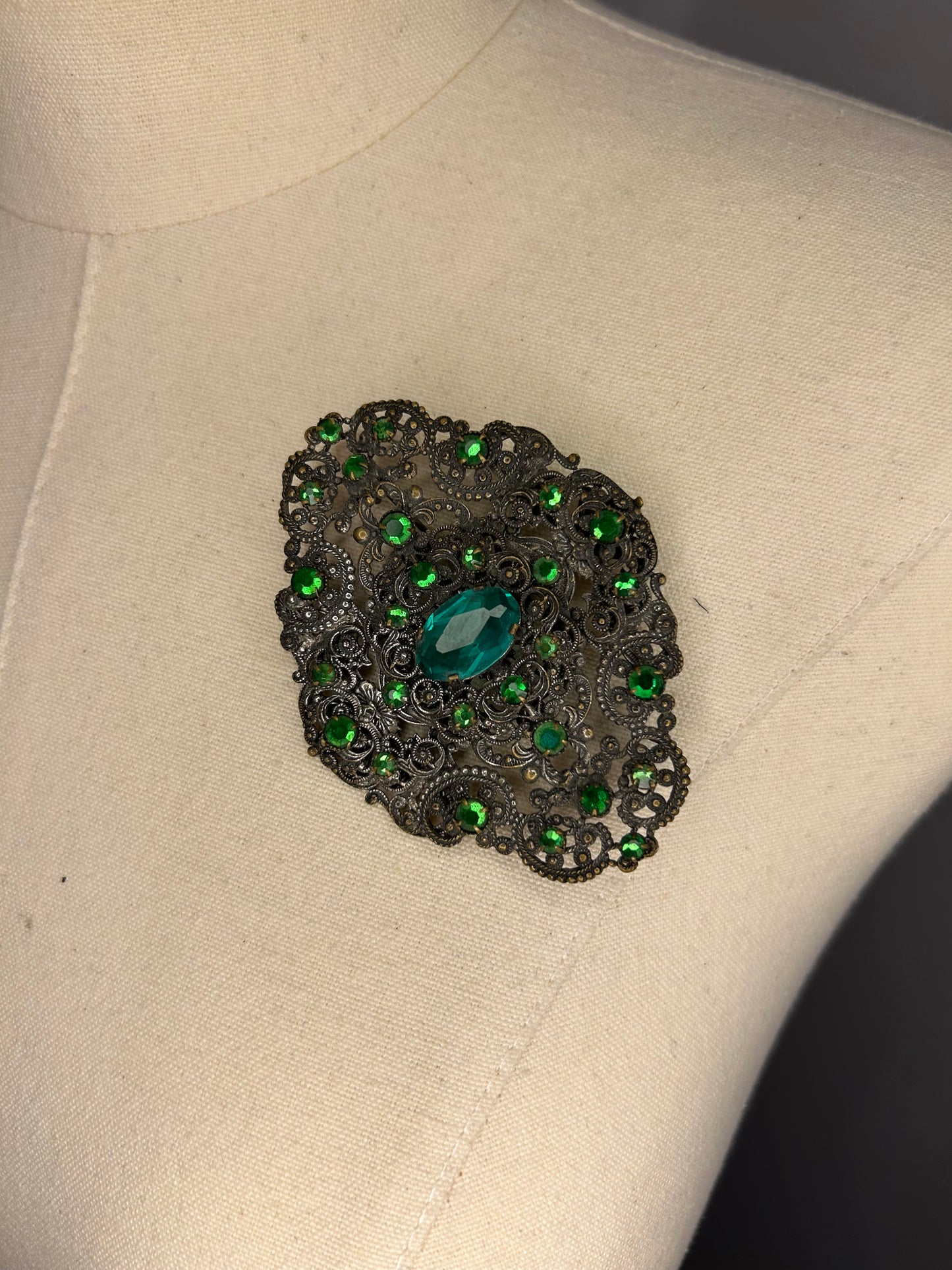 Large Green Filigree Brooch
