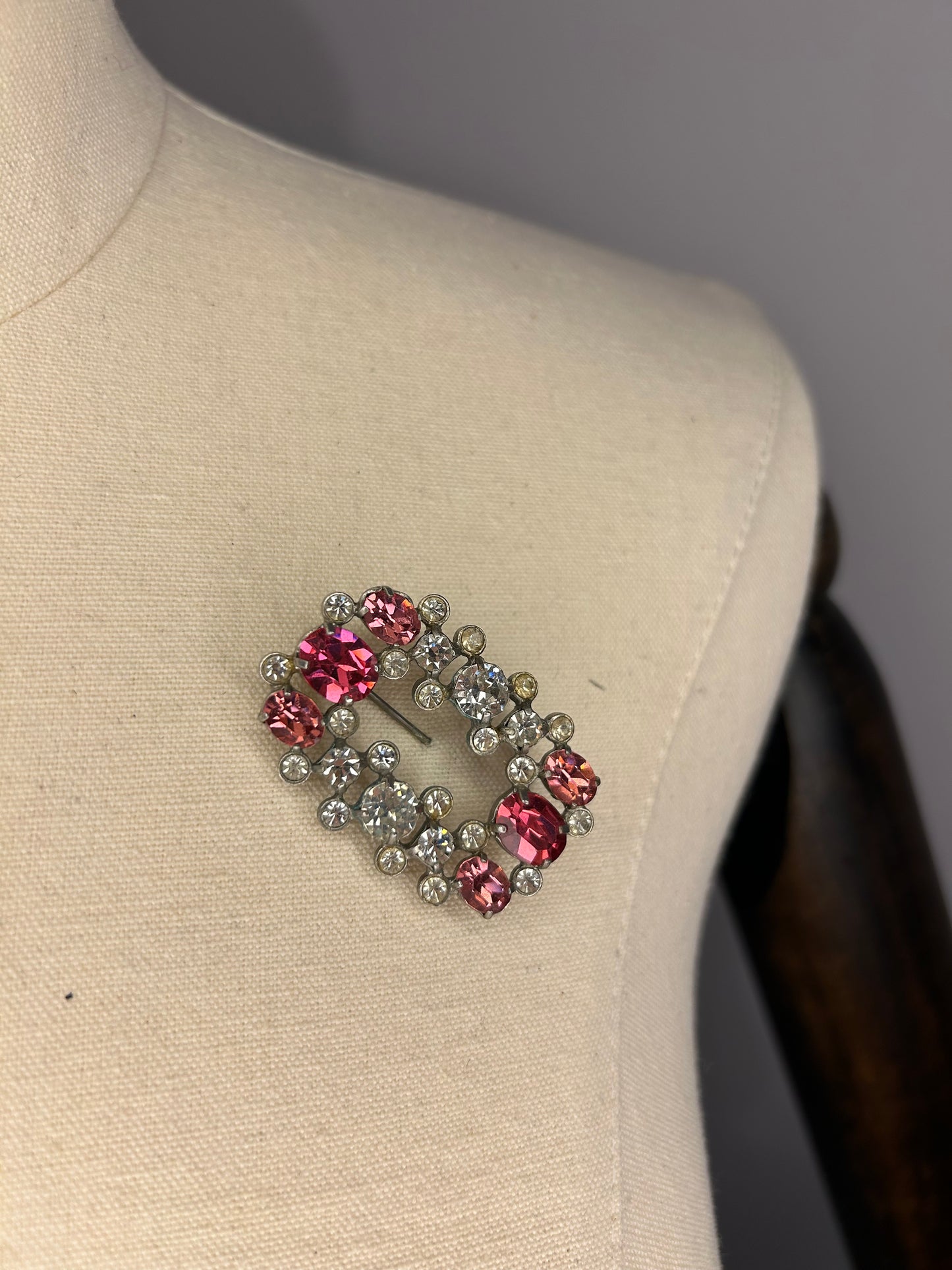 Pink and Silver Diamanté Brooch
