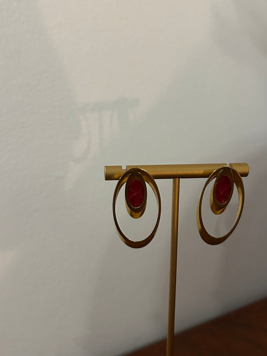 Red Snakeskin oval Earrings