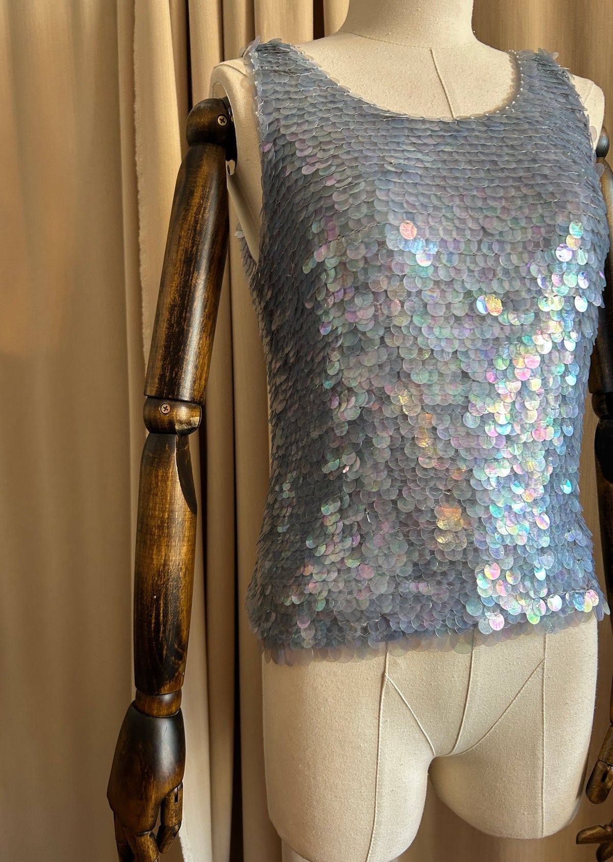 Pale Blue Sequin Tank Top