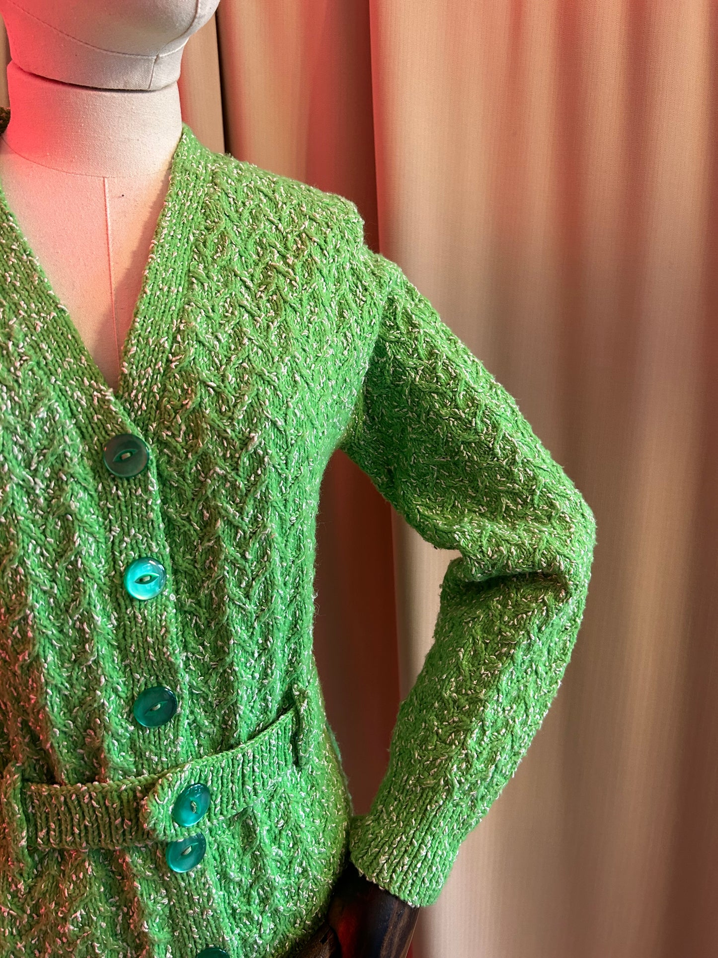 Bright Green Hand Knitted Cardigan