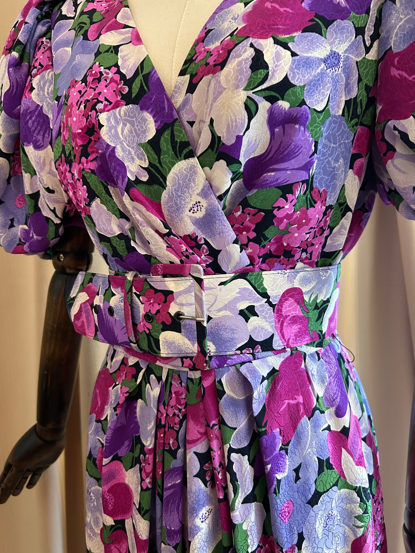 Floral Silk Balloon Sleeve Dress