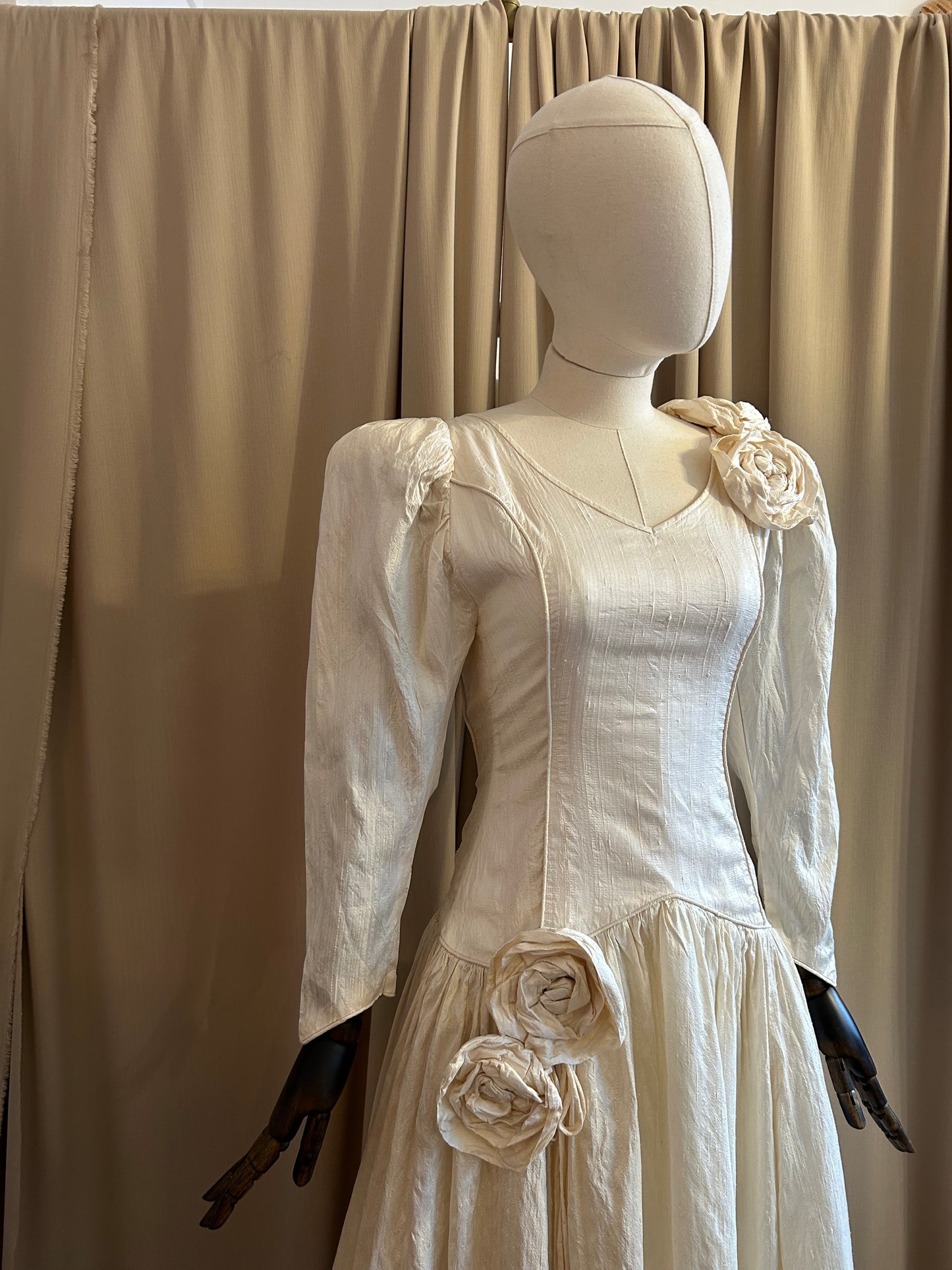 Raw Silk and Floral Appliqué dress