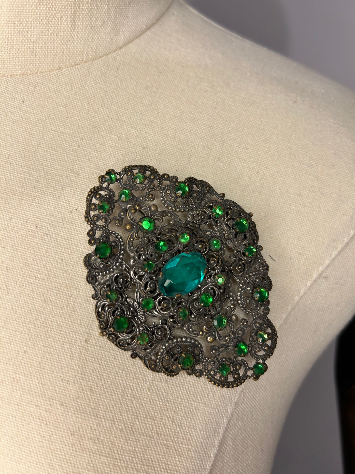 Large Green Filigree Brooch