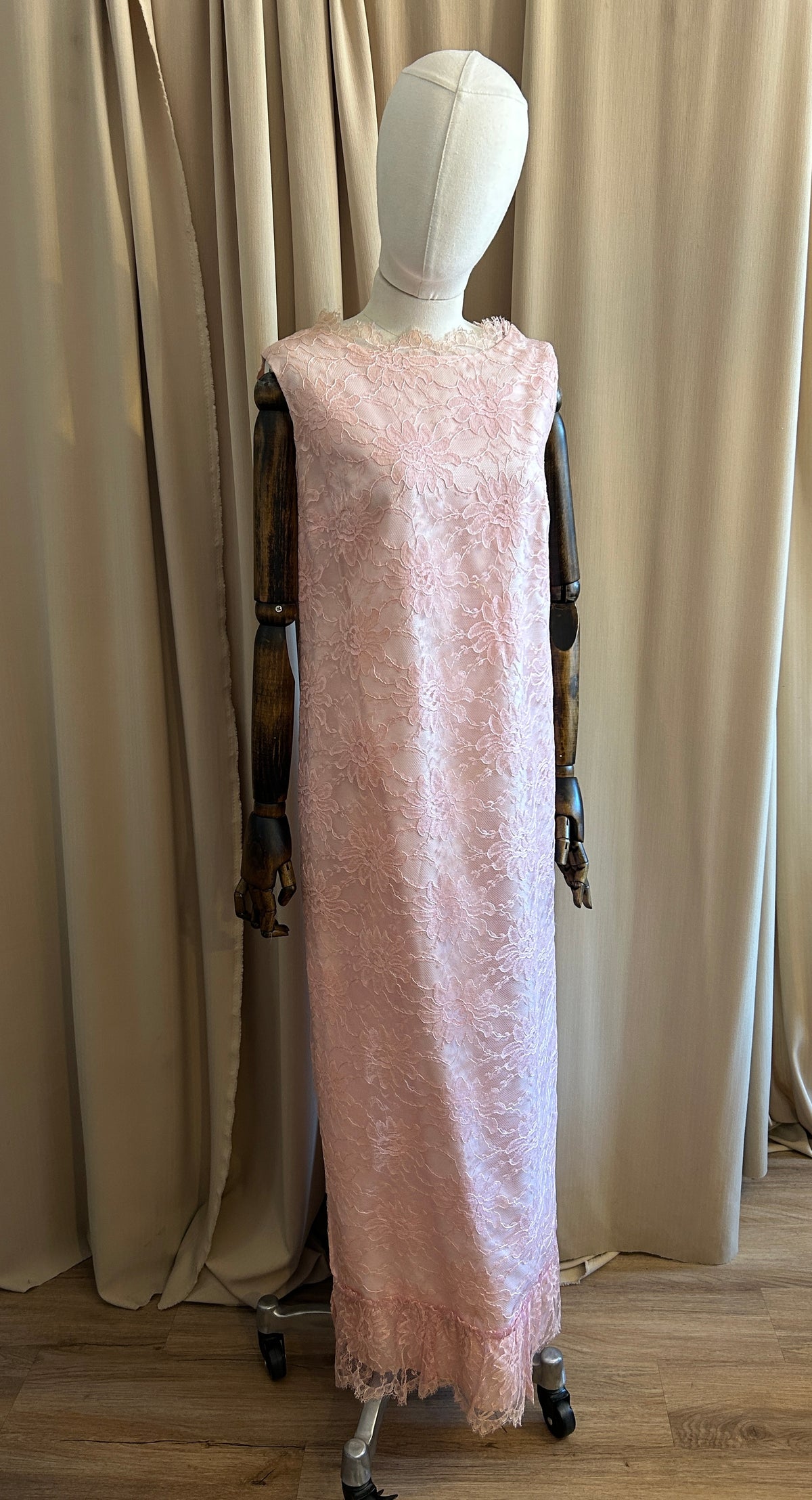60s Baby Pink Lace Gown