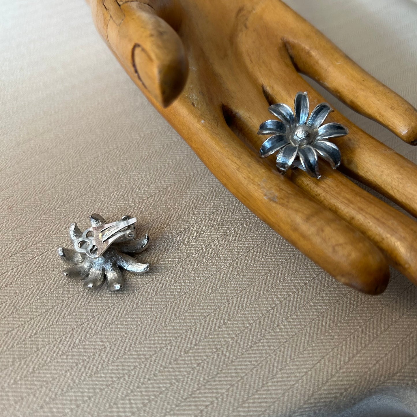 Matt Silver Flower Clip Ons