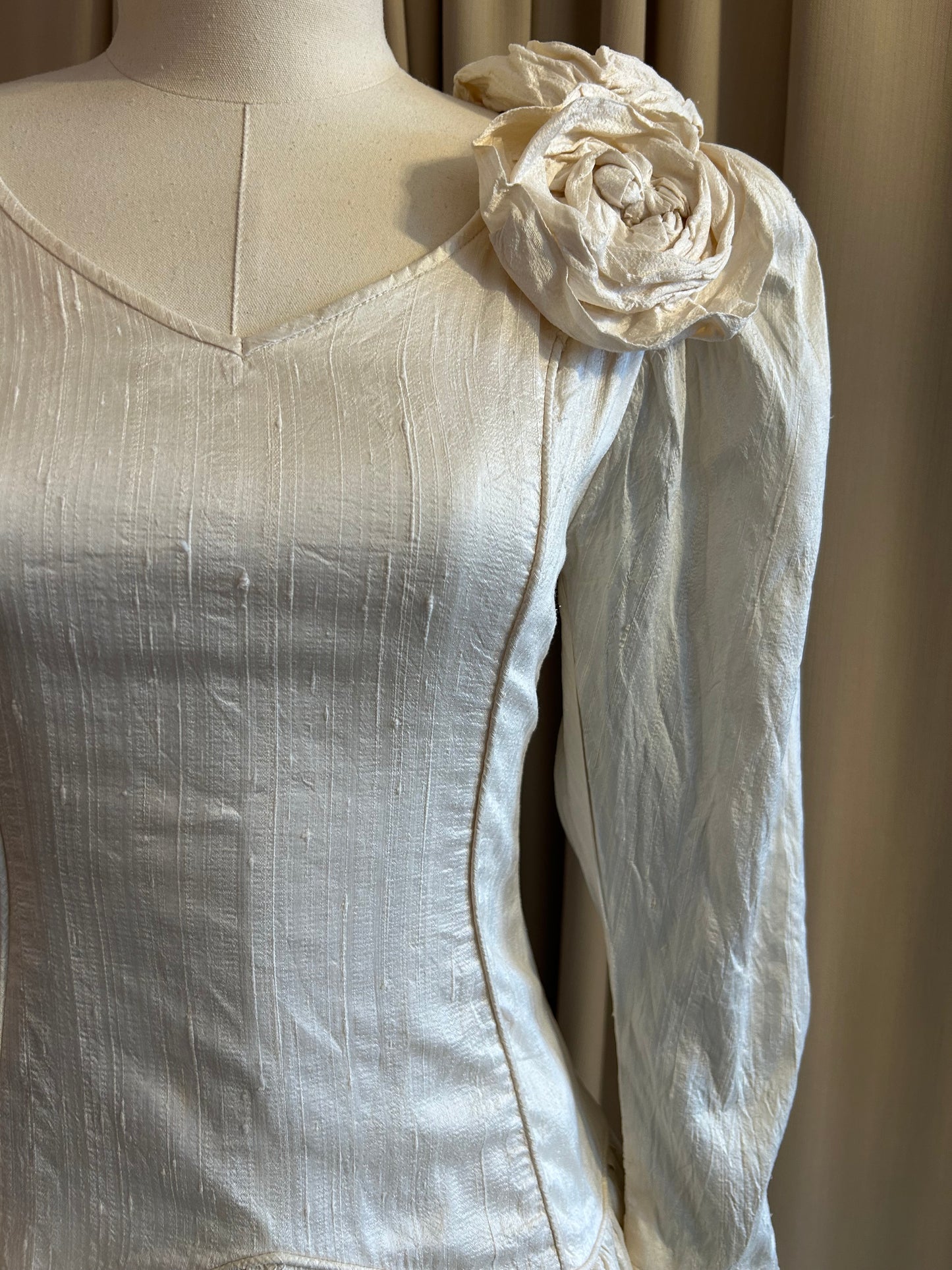 Raw Silk and Floral Appliqué dress