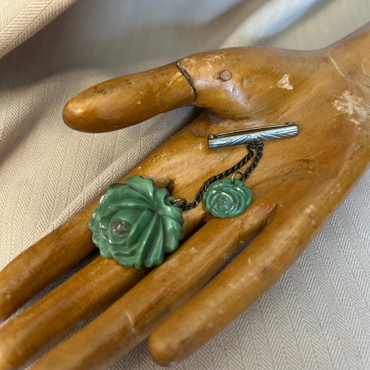 Two Green Flowers Brooch