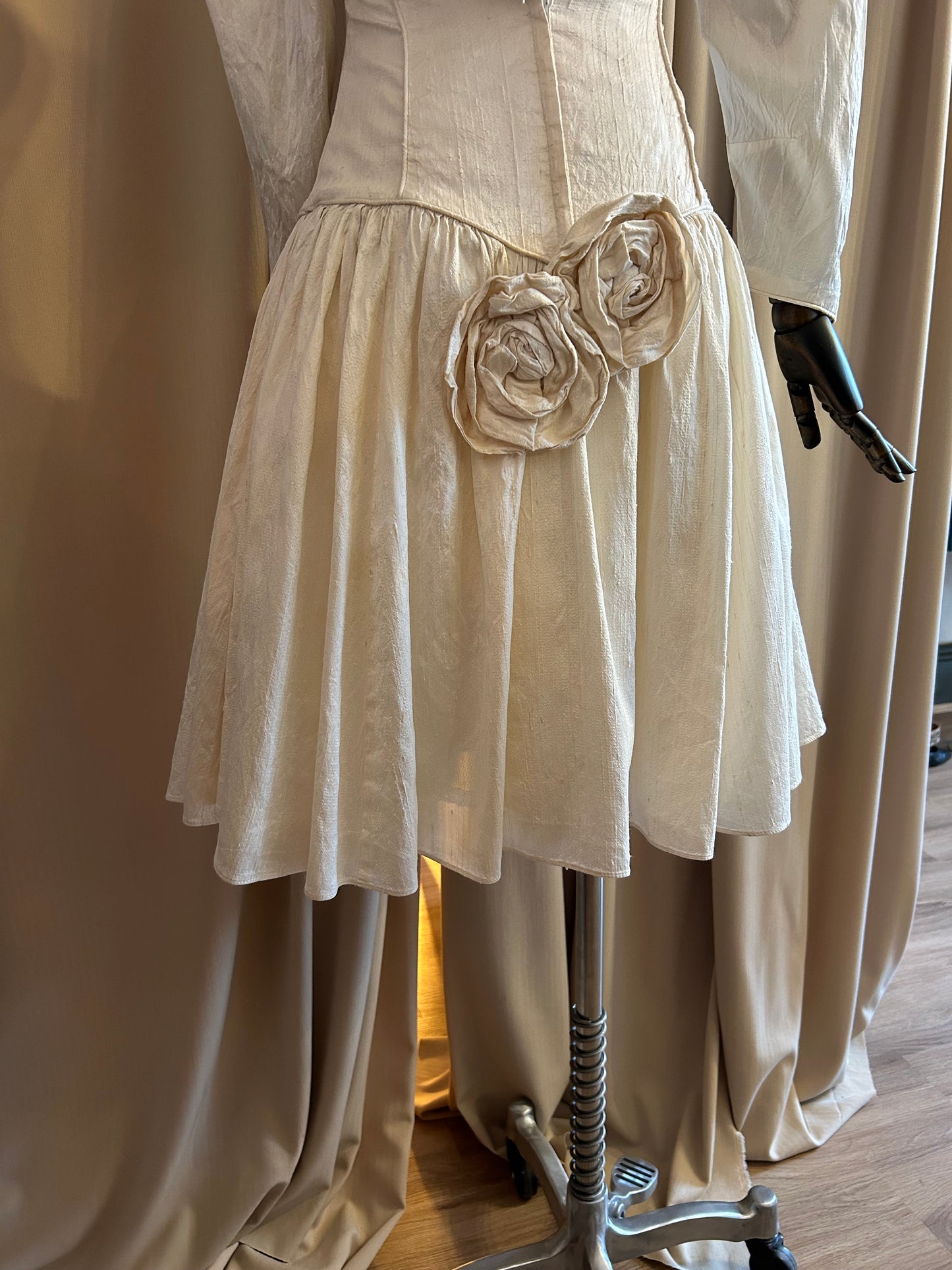 Raw Silk and Floral Appliqué dress