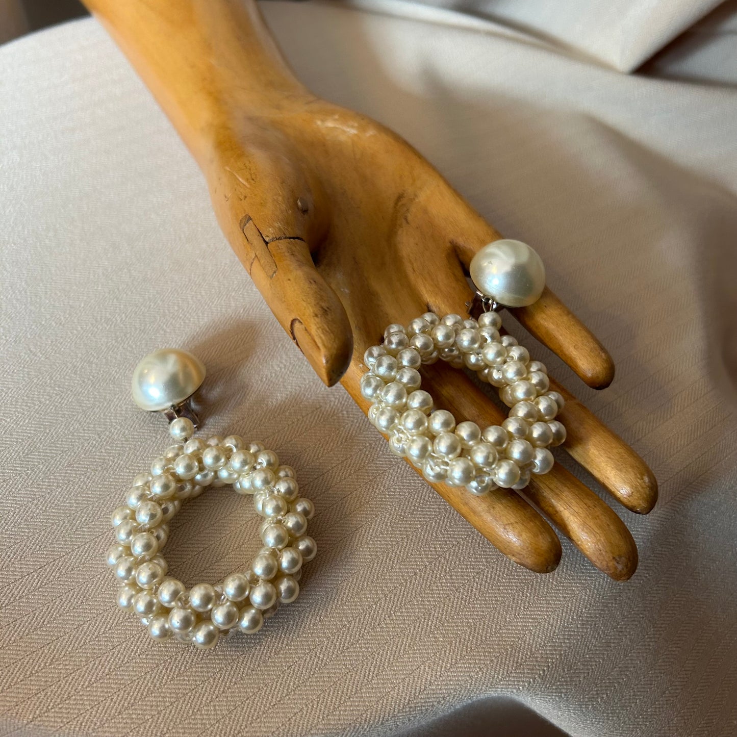 Large Circle Faux Pearl Clip Ons