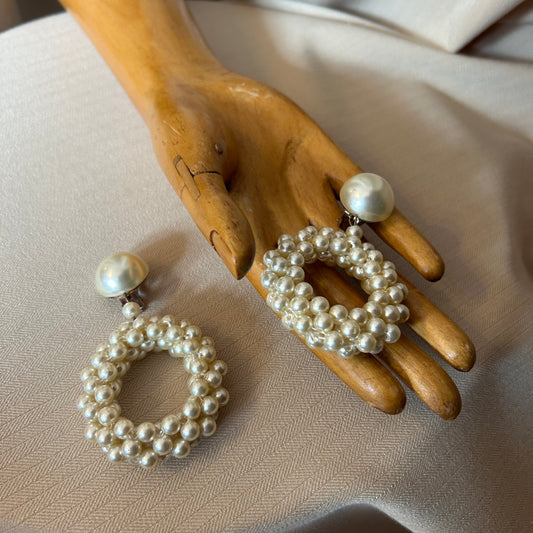 Large Circle Faux Pearl Clip Ons
