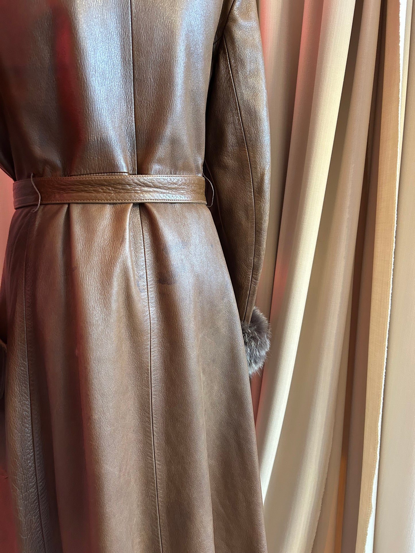 1970s Leather and Fox Fur Penny Lane Coat