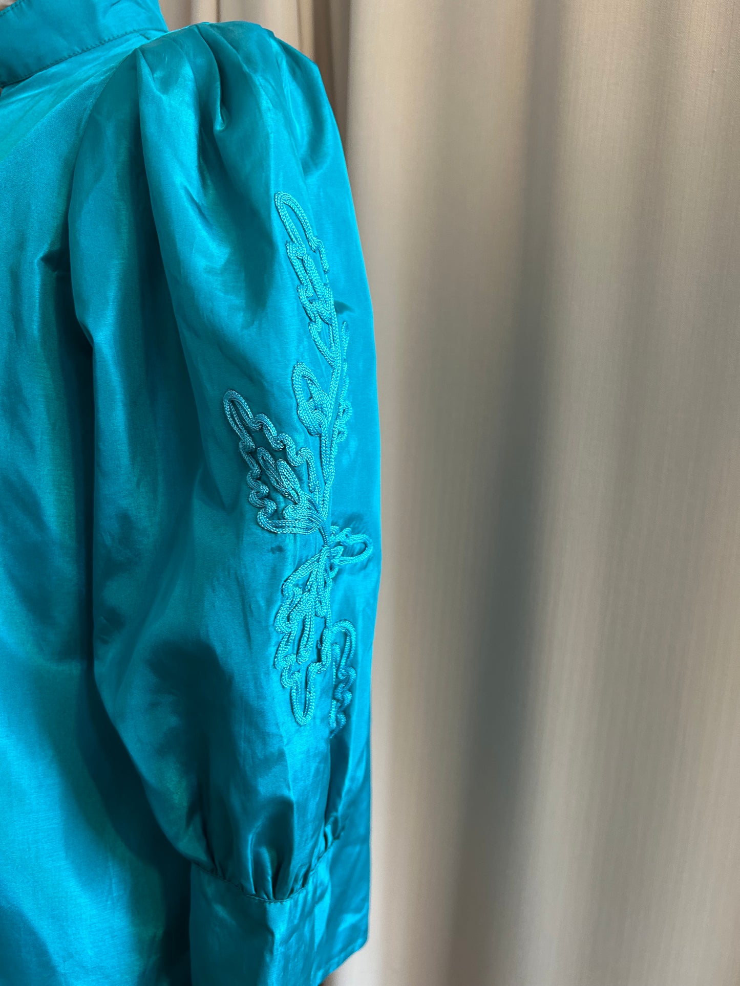 Teal Balloon Sleeve Blouse