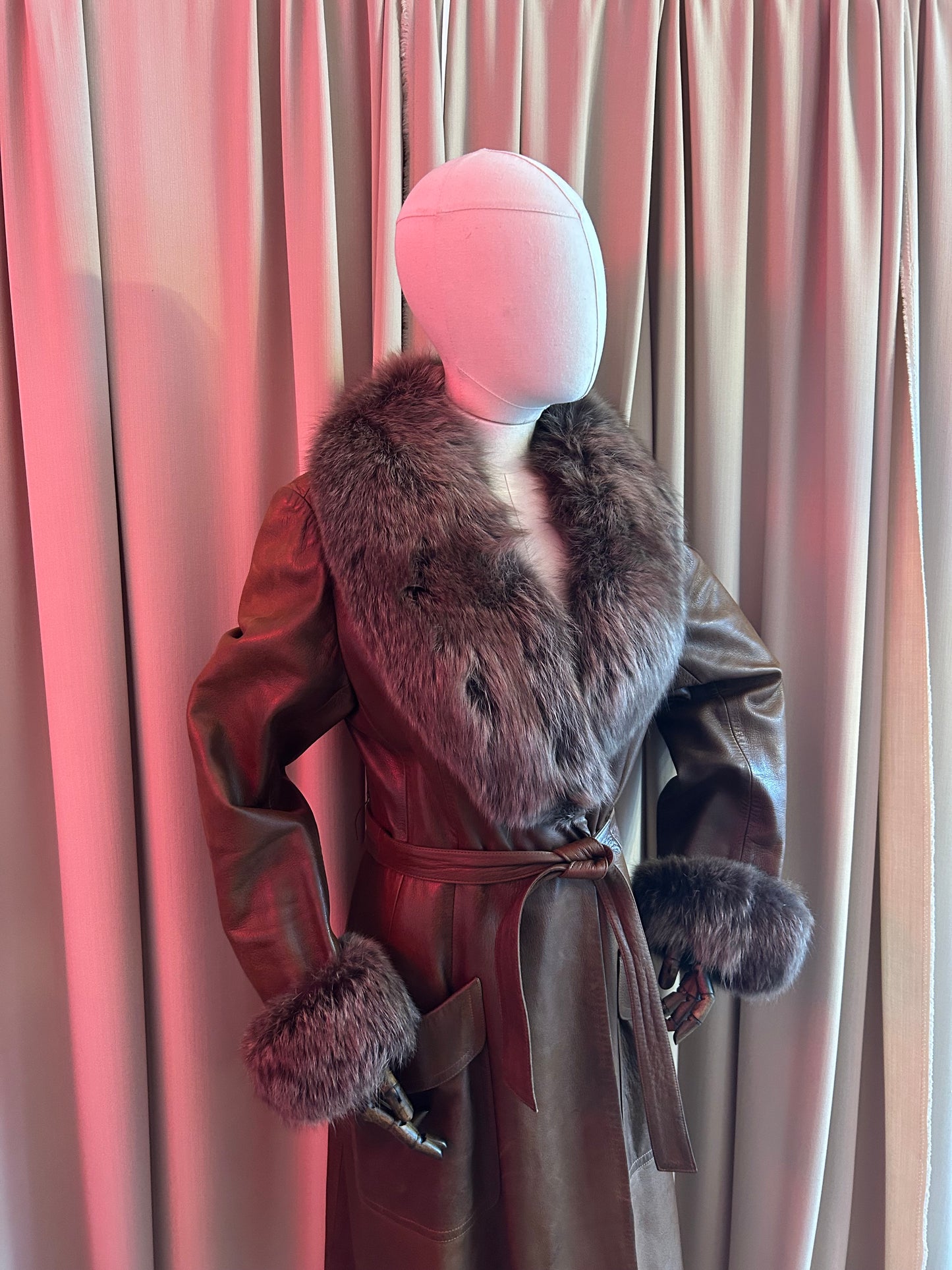 1970s Leather and Fox Fur Penny Lane Coat