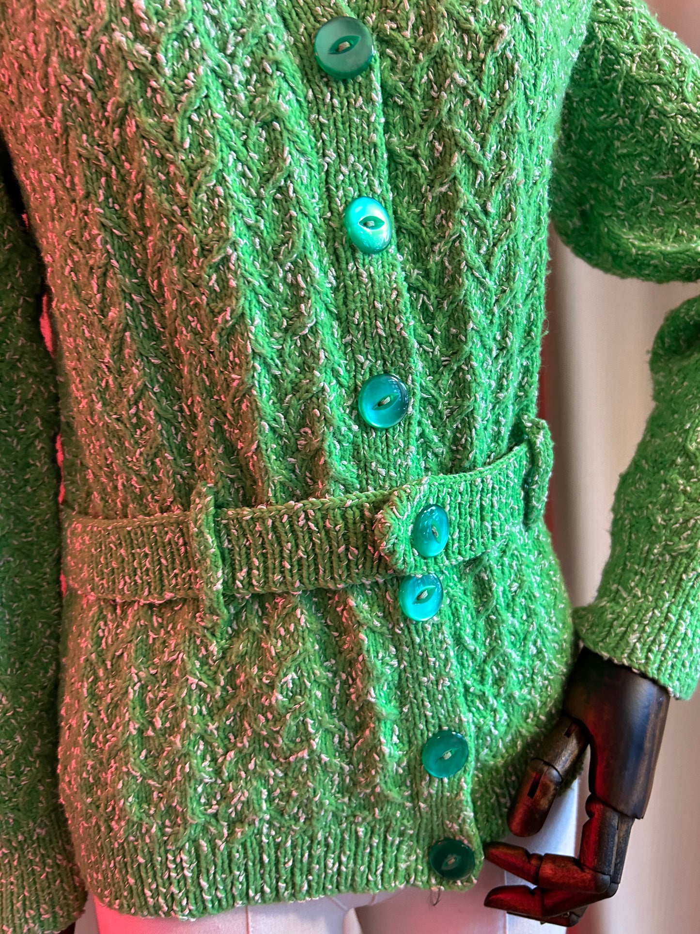 Bright Green Hand Knitted Cardigan