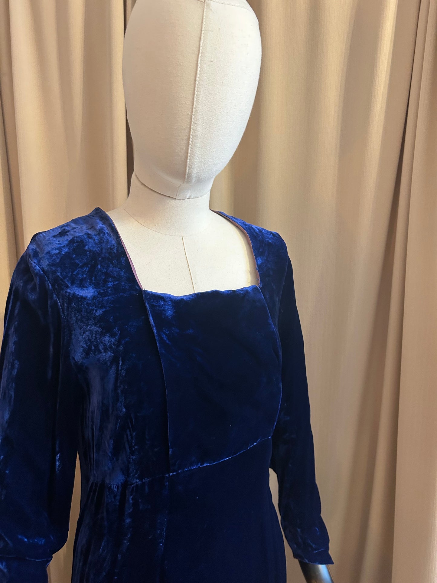 Blue Silk Velvet Gown
