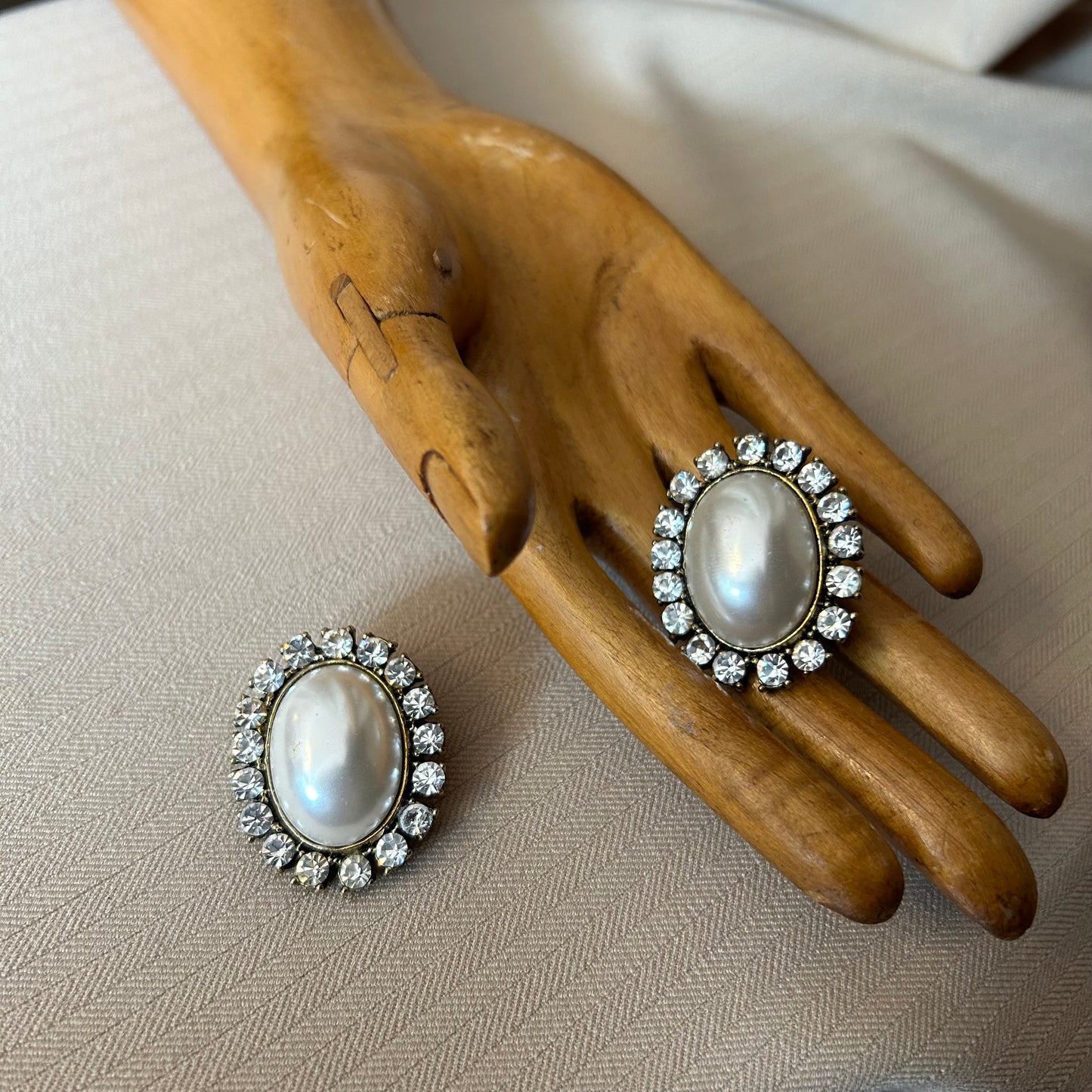 Pearl and Rhinestone Framed Clip Ons