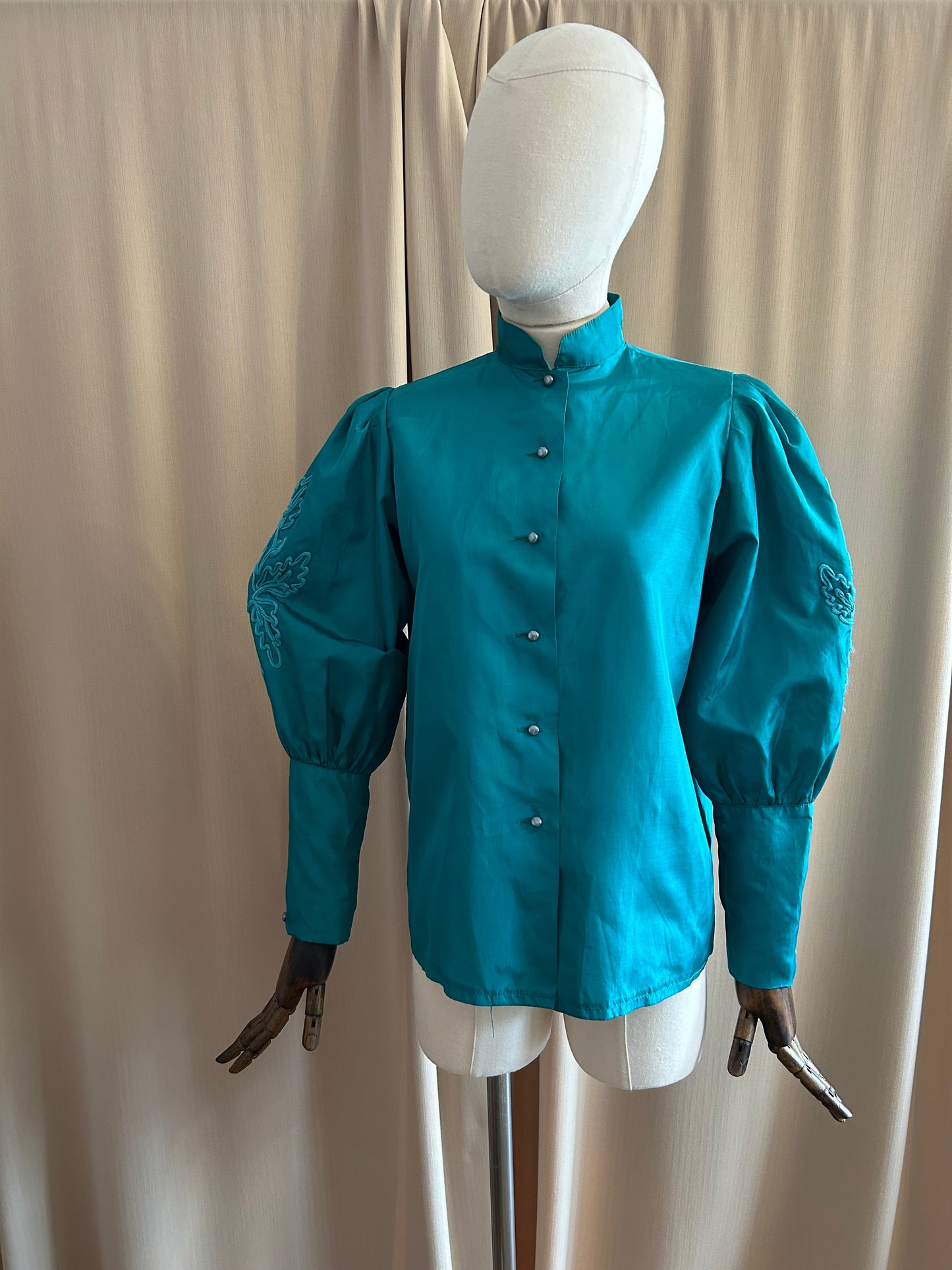 Teal Balloon Sleeve Blouse