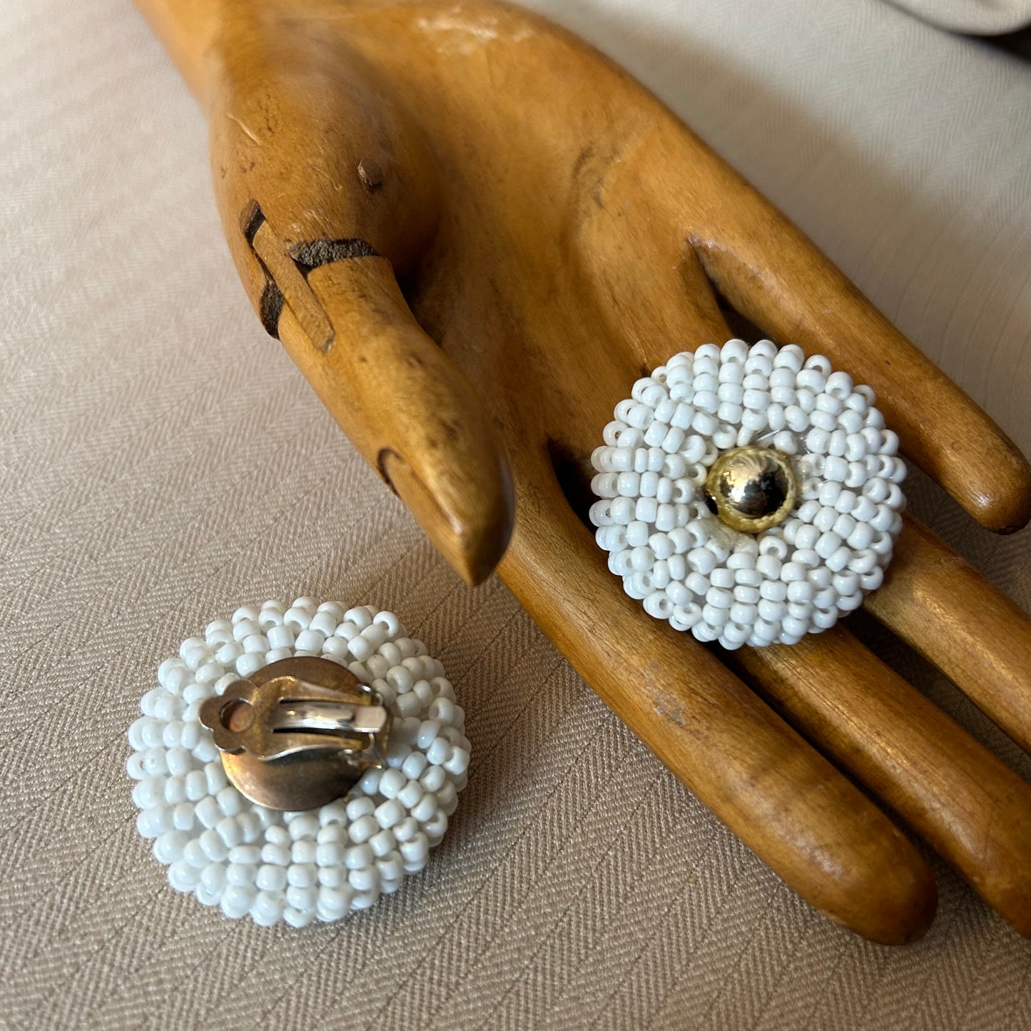 White Beaded Clip On