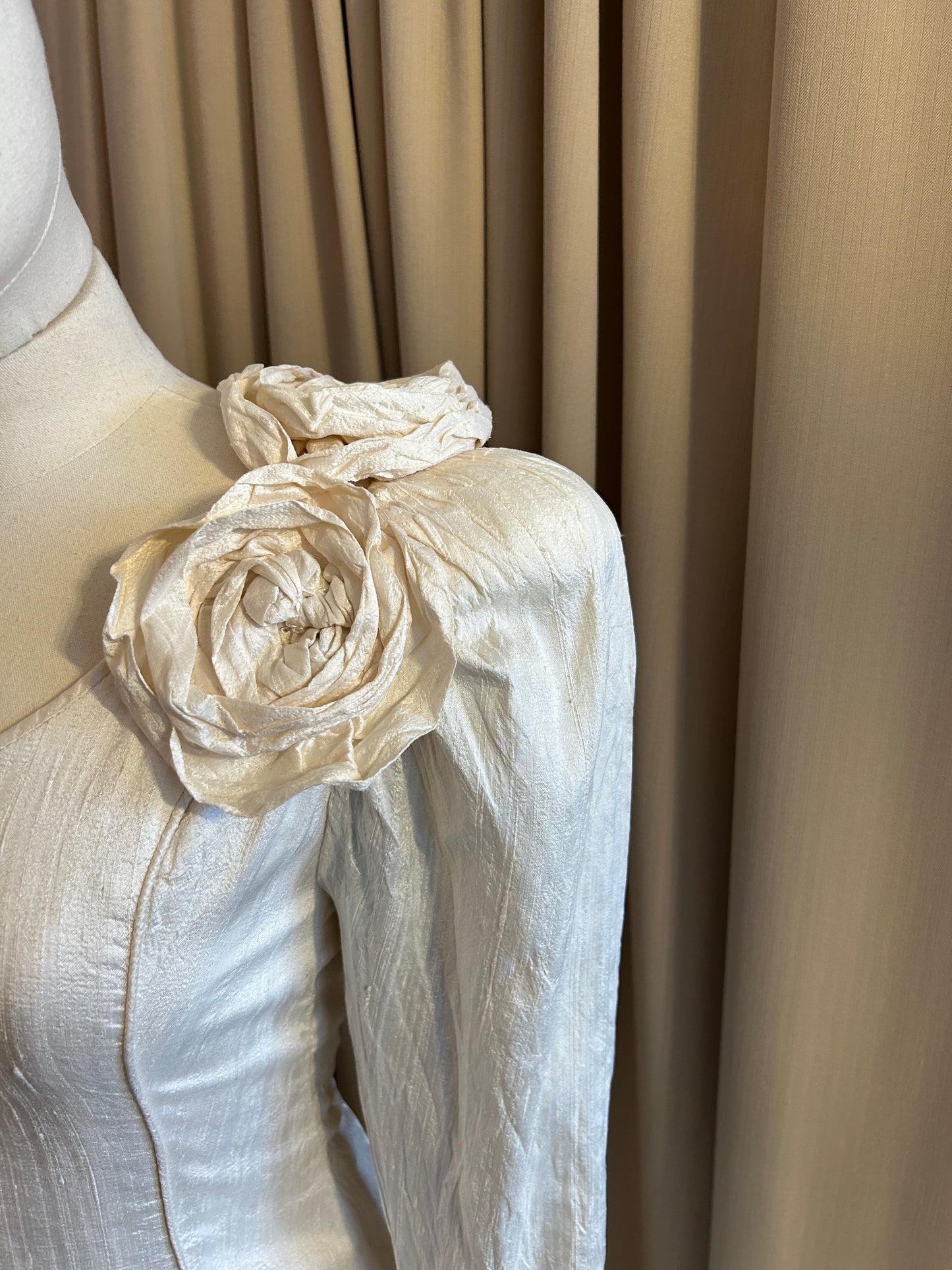 Raw Silk and Floral Appliqué dress