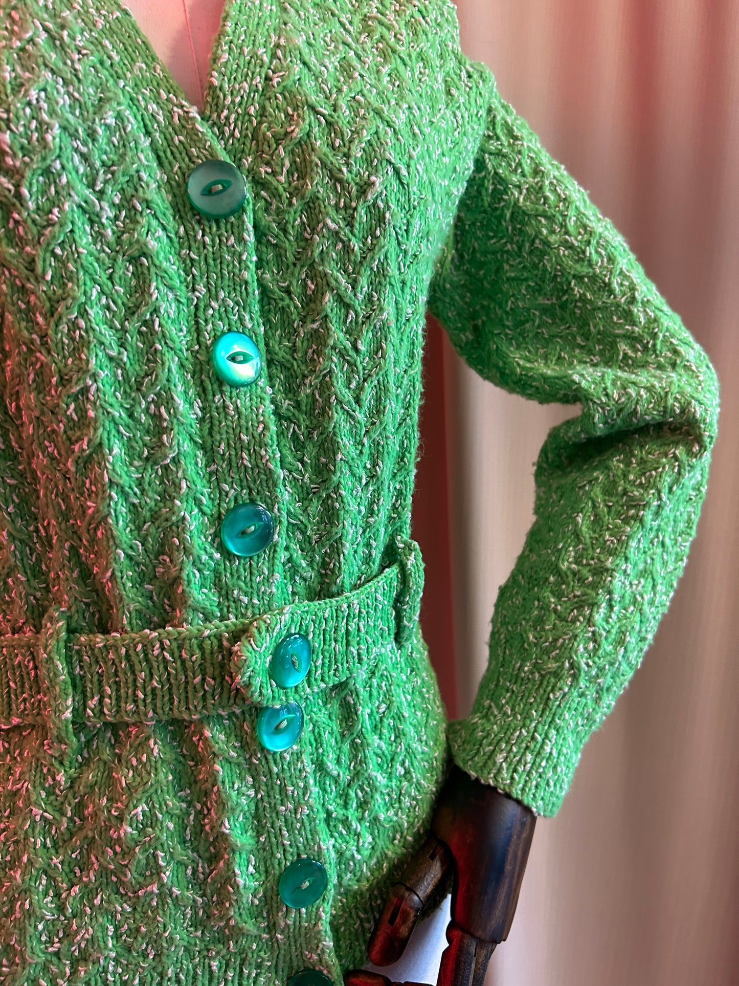 Bright Green Hand Knitted Cardigan
