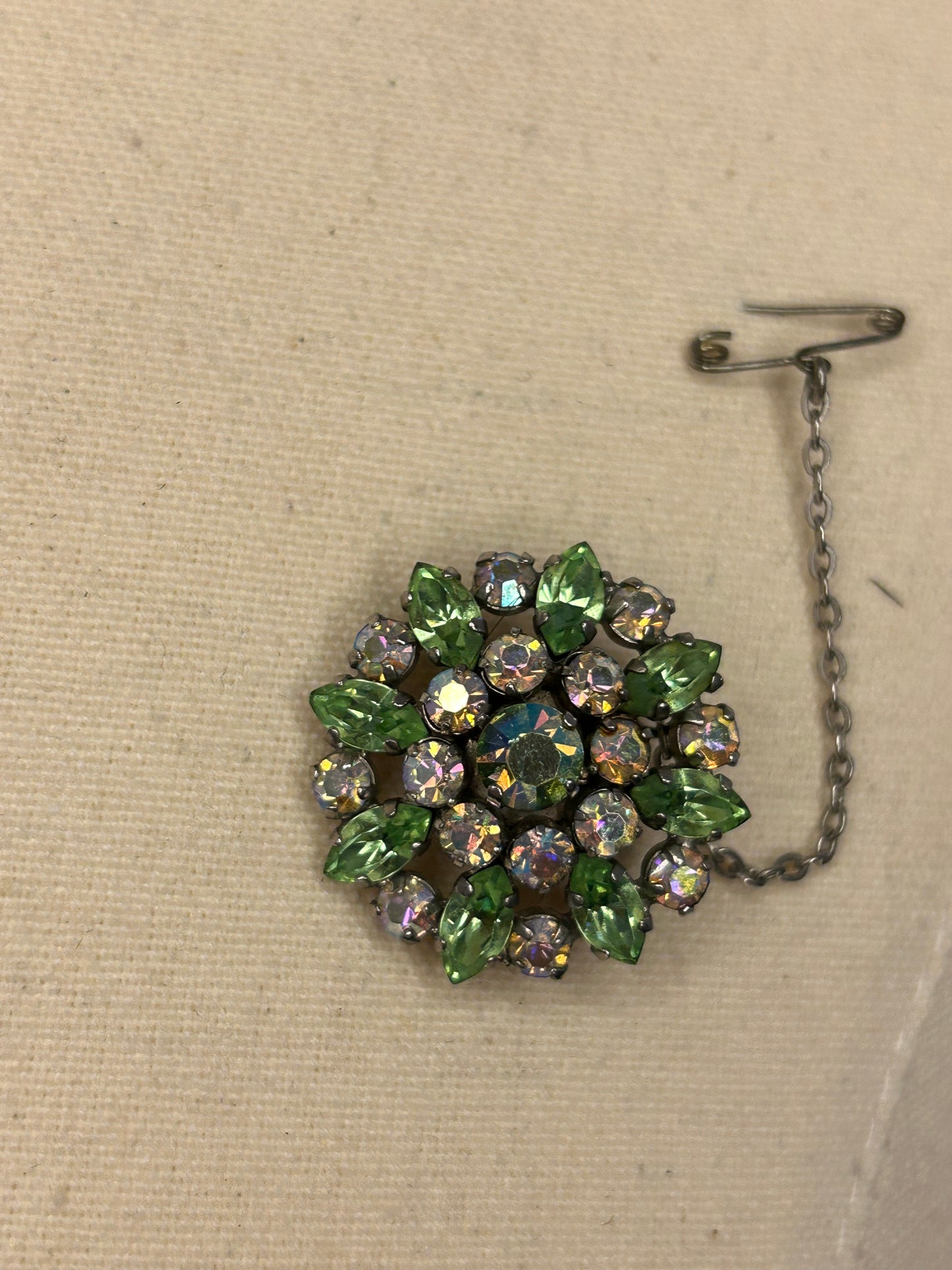 Green And White Diamanté Brooch