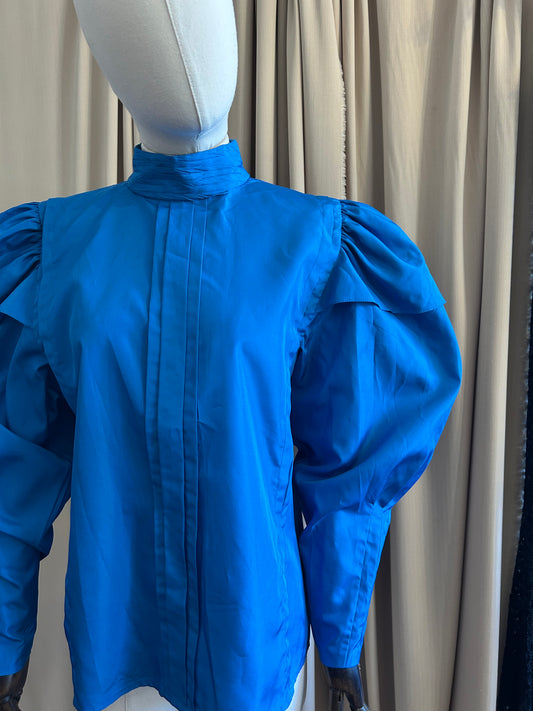 Electric Blue Balloon Sleeve Blouse