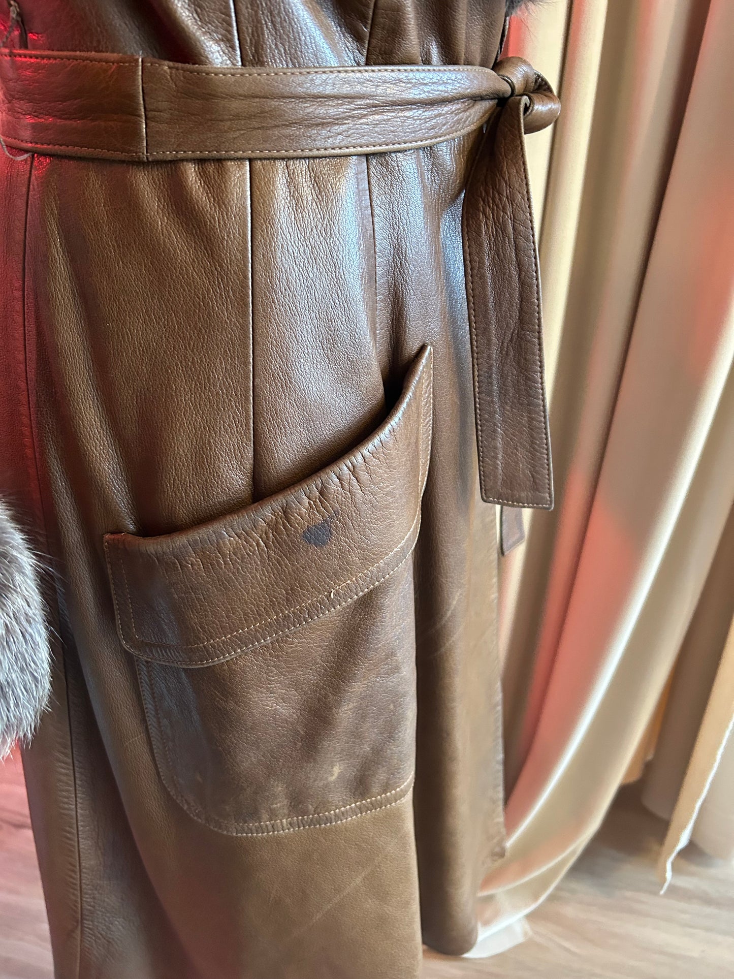 1970s Leather and Fox Fur Penny Lane Coat