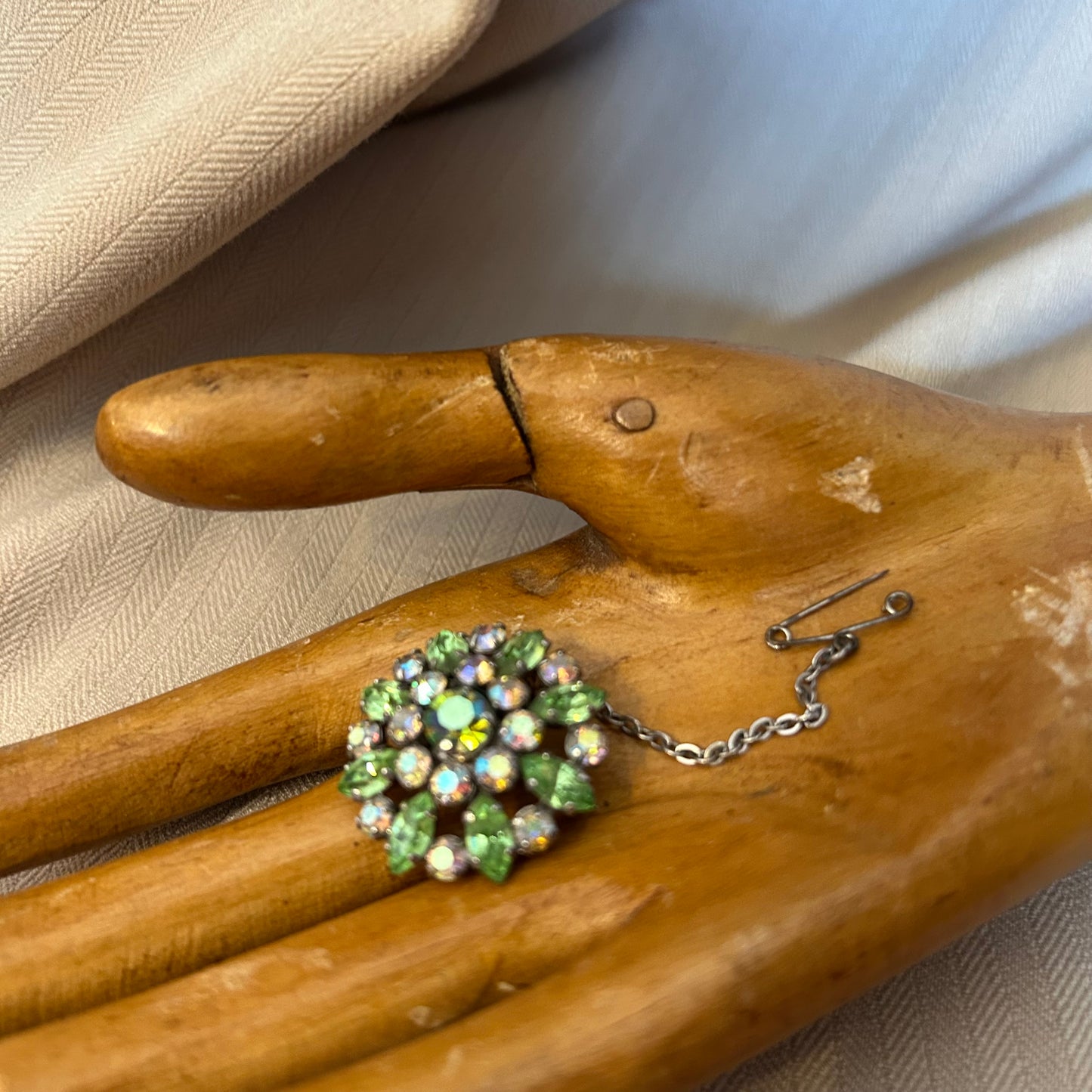 Green Rhinestone Brooch