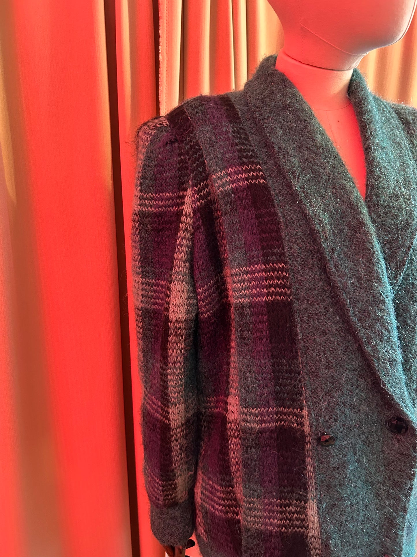 Blue Check Mohair Cardigan