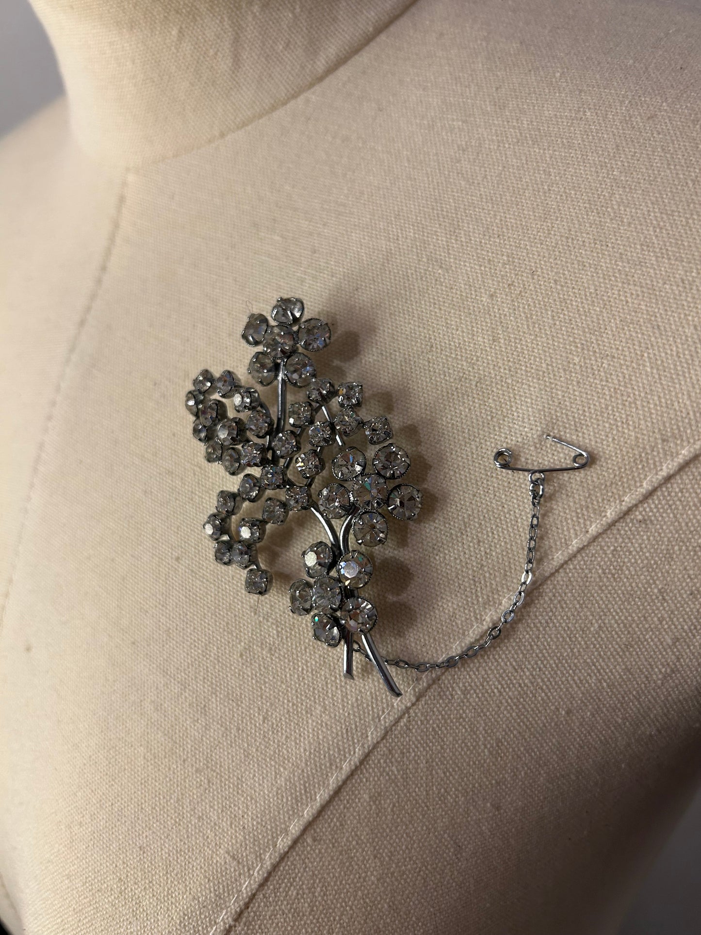 Diamanté Floral Spray Brooch