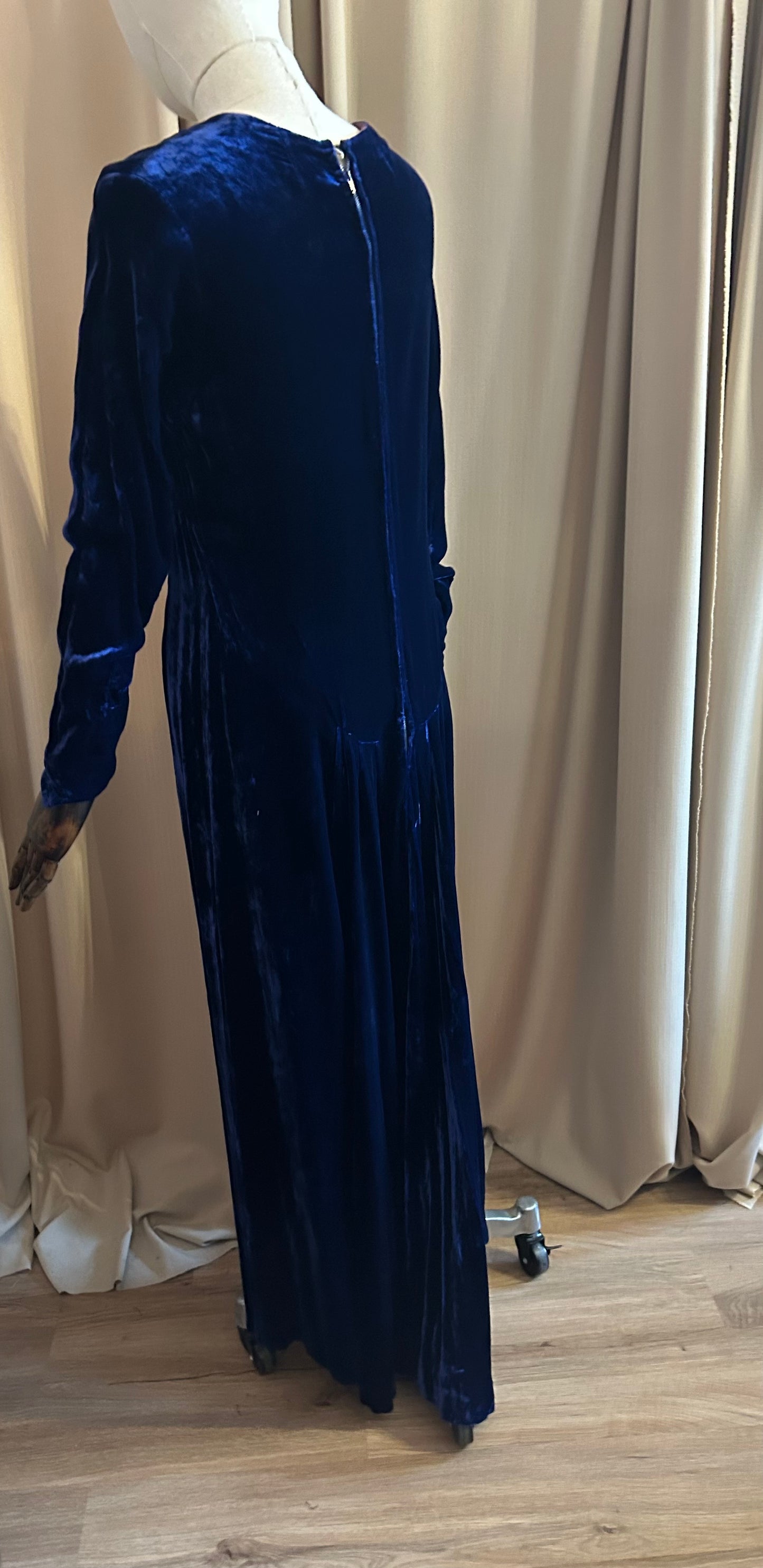 Blue Silk Velvet Gown