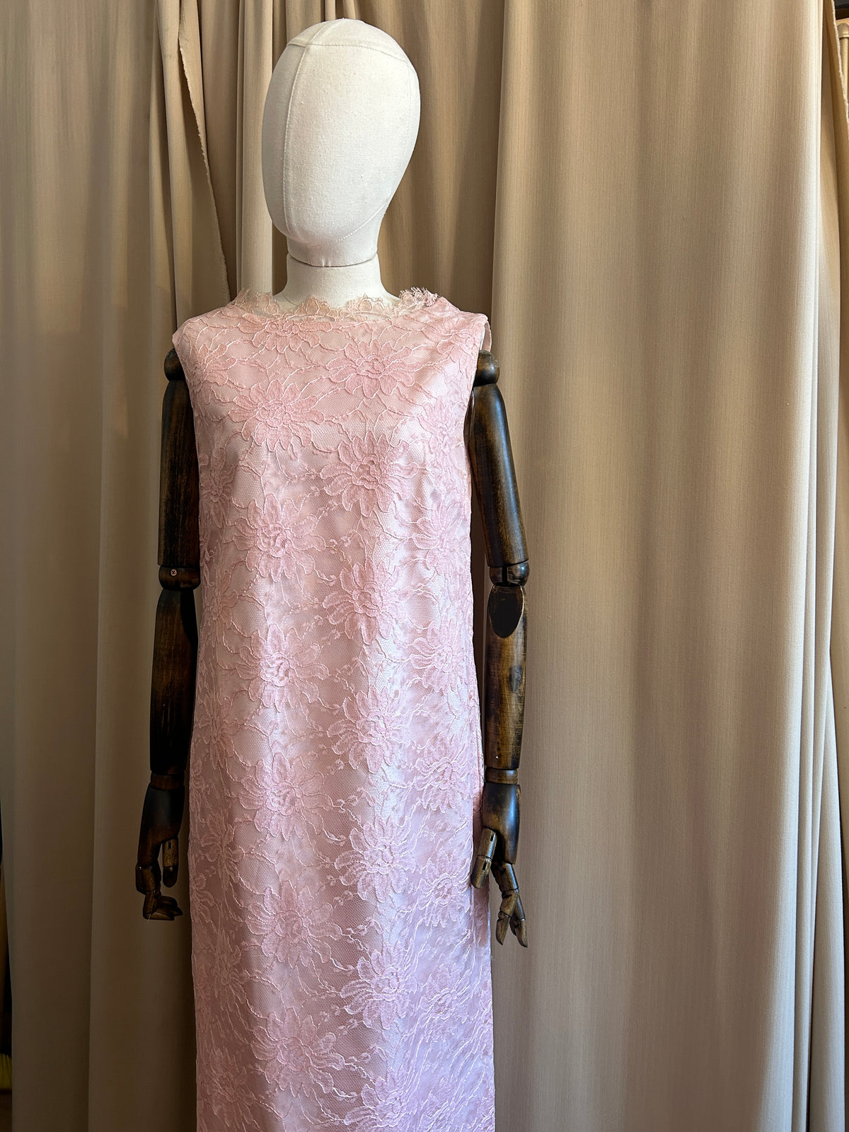 60s Baby Pink Lace Gown