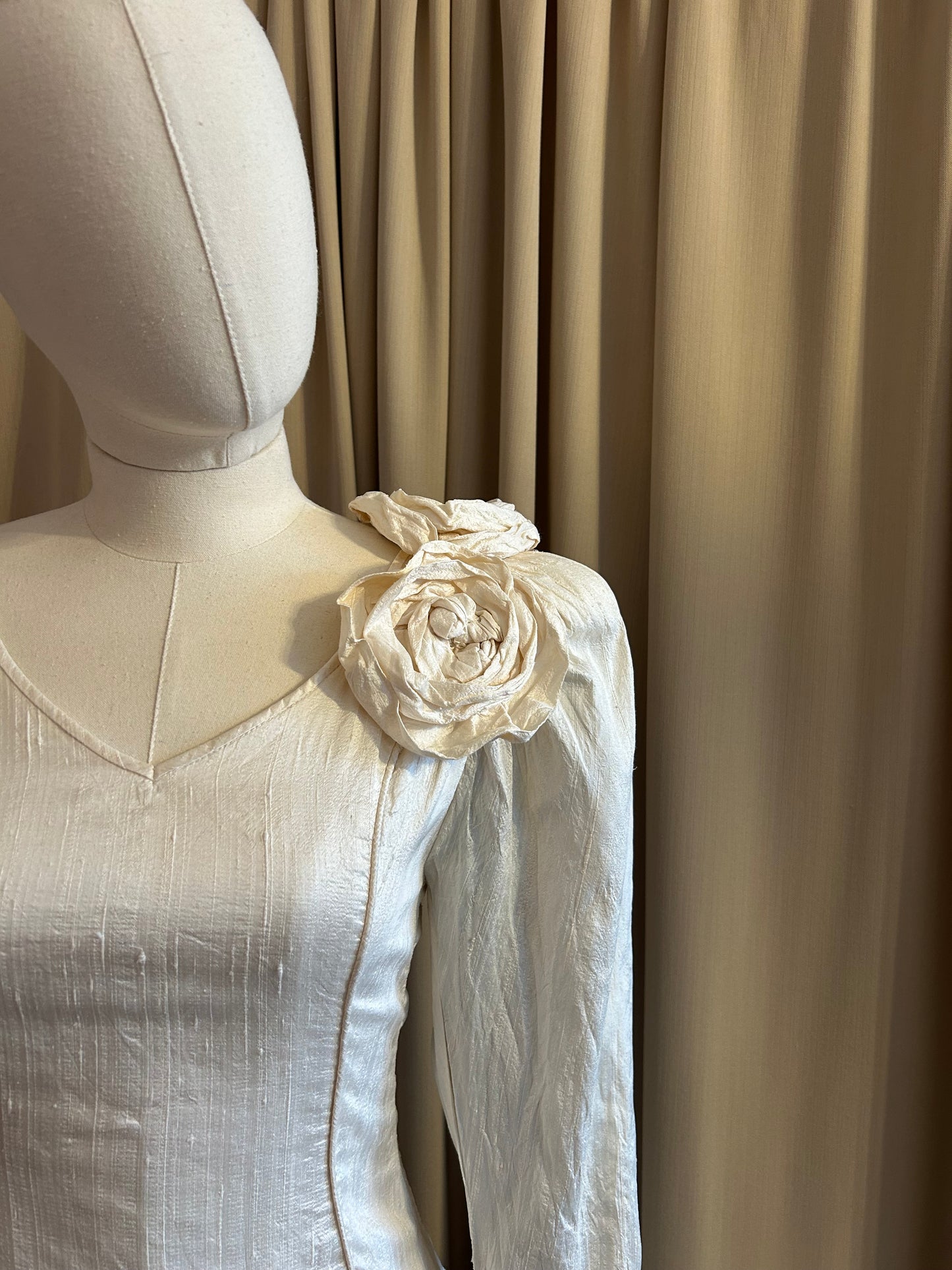 Raw Silk and Floral Appliqué dress