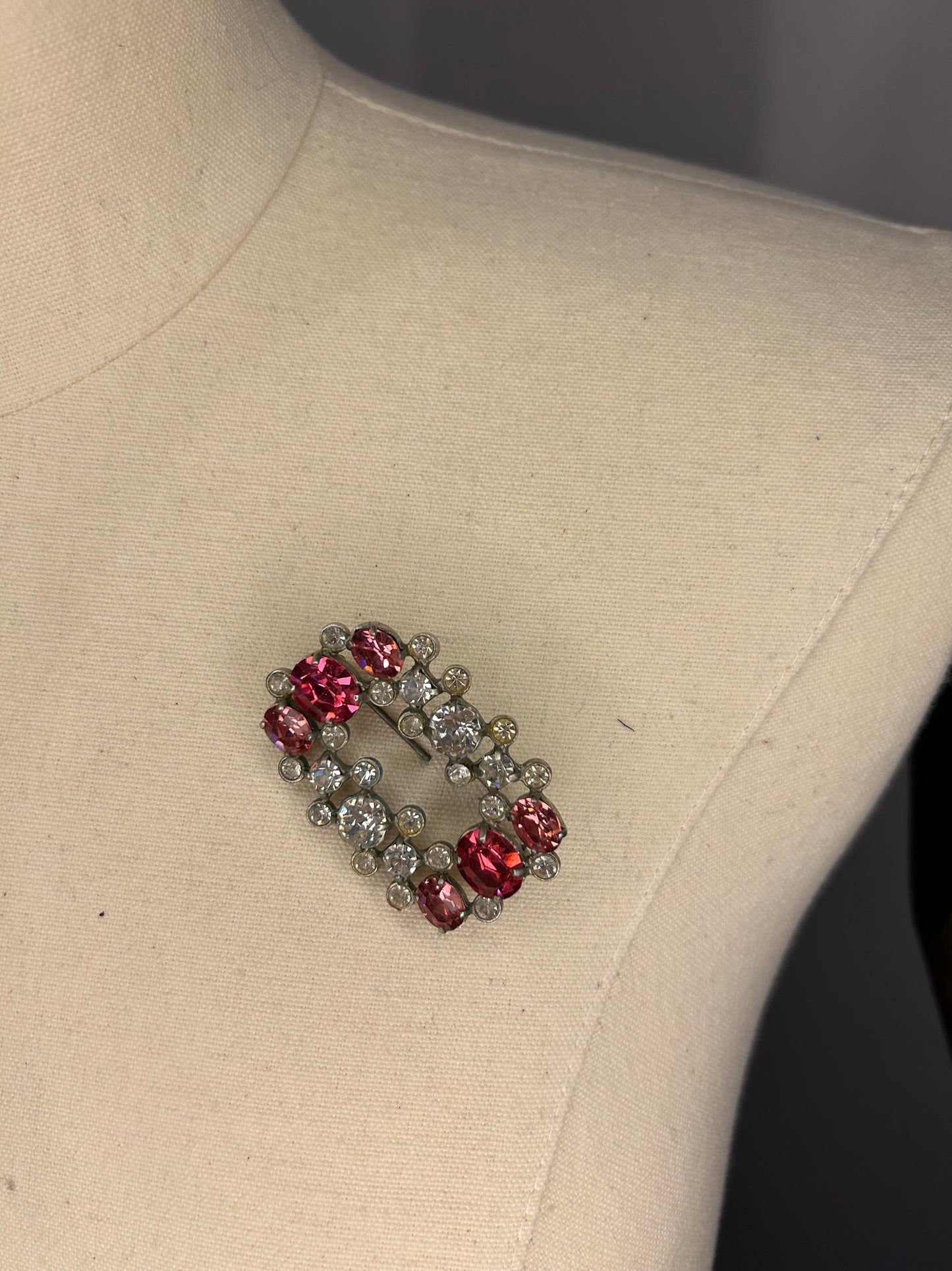 Pink and Silver Diamanté Brooch