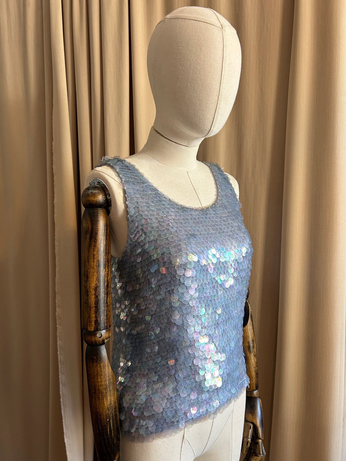 Pale Blue Sequin Tank Top