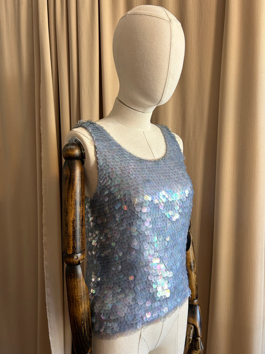 Pale Blue Sequin Tank Top