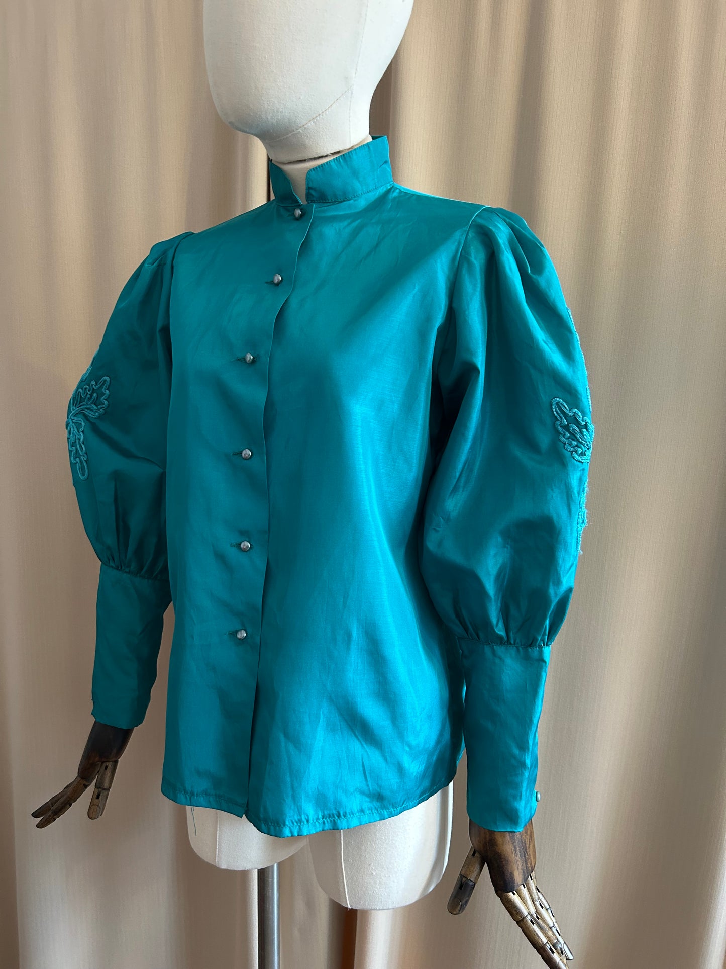 Teal Balloon Sleeve Blouse