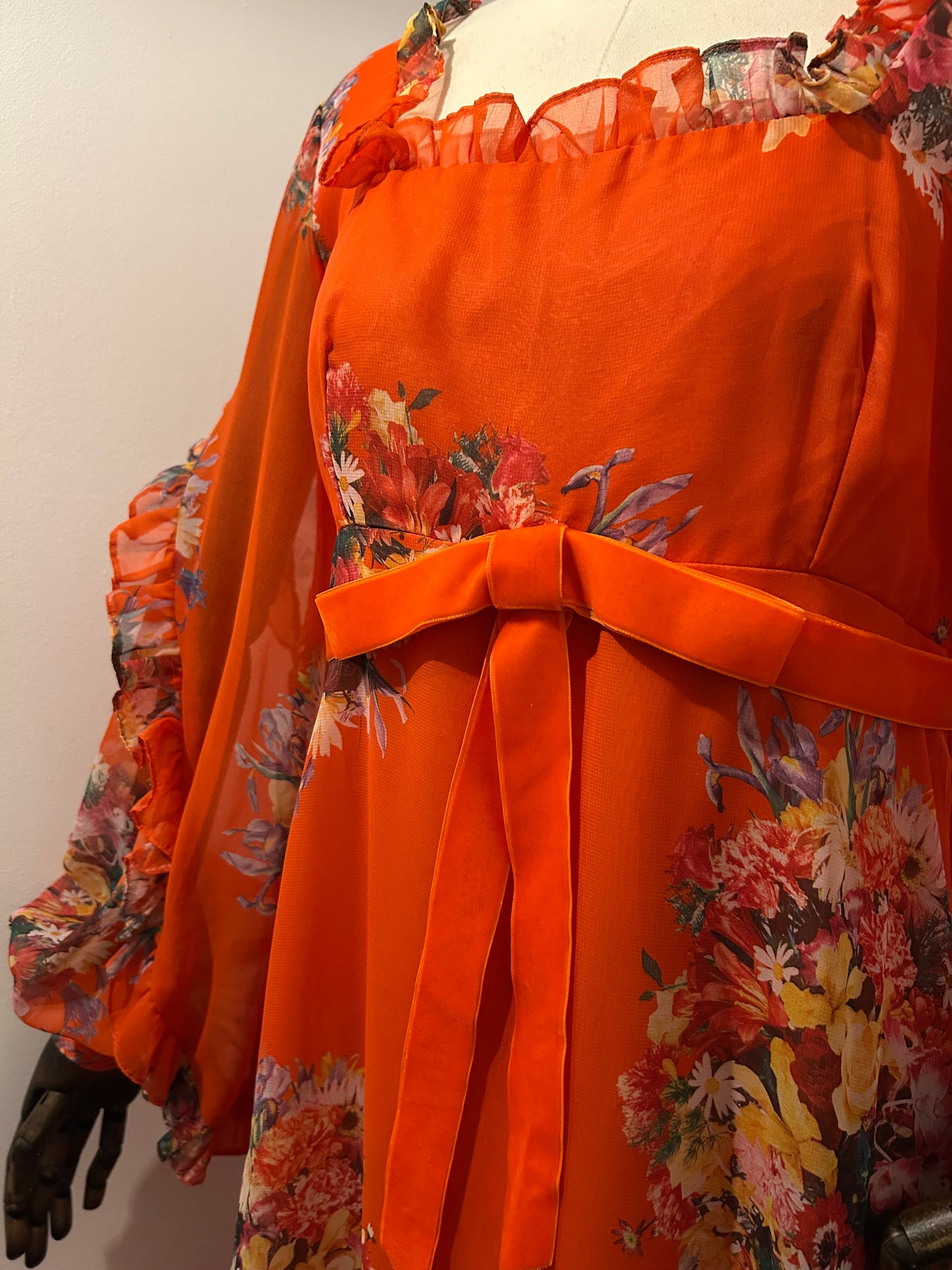 Orange Floral Ruffle Dress